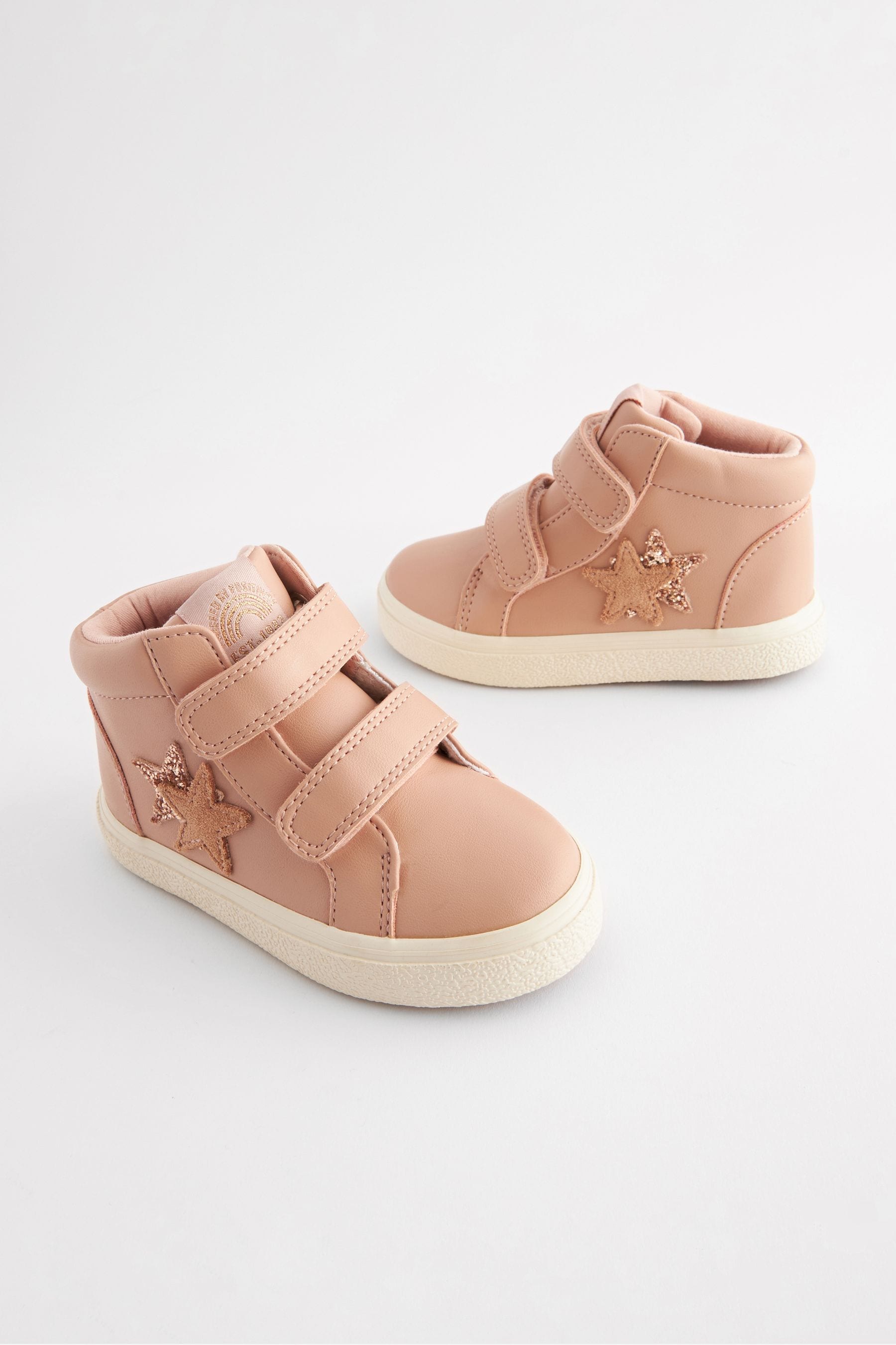 Pink Wide Fit (G) Star Touch Fasten Strap High Top Trainers