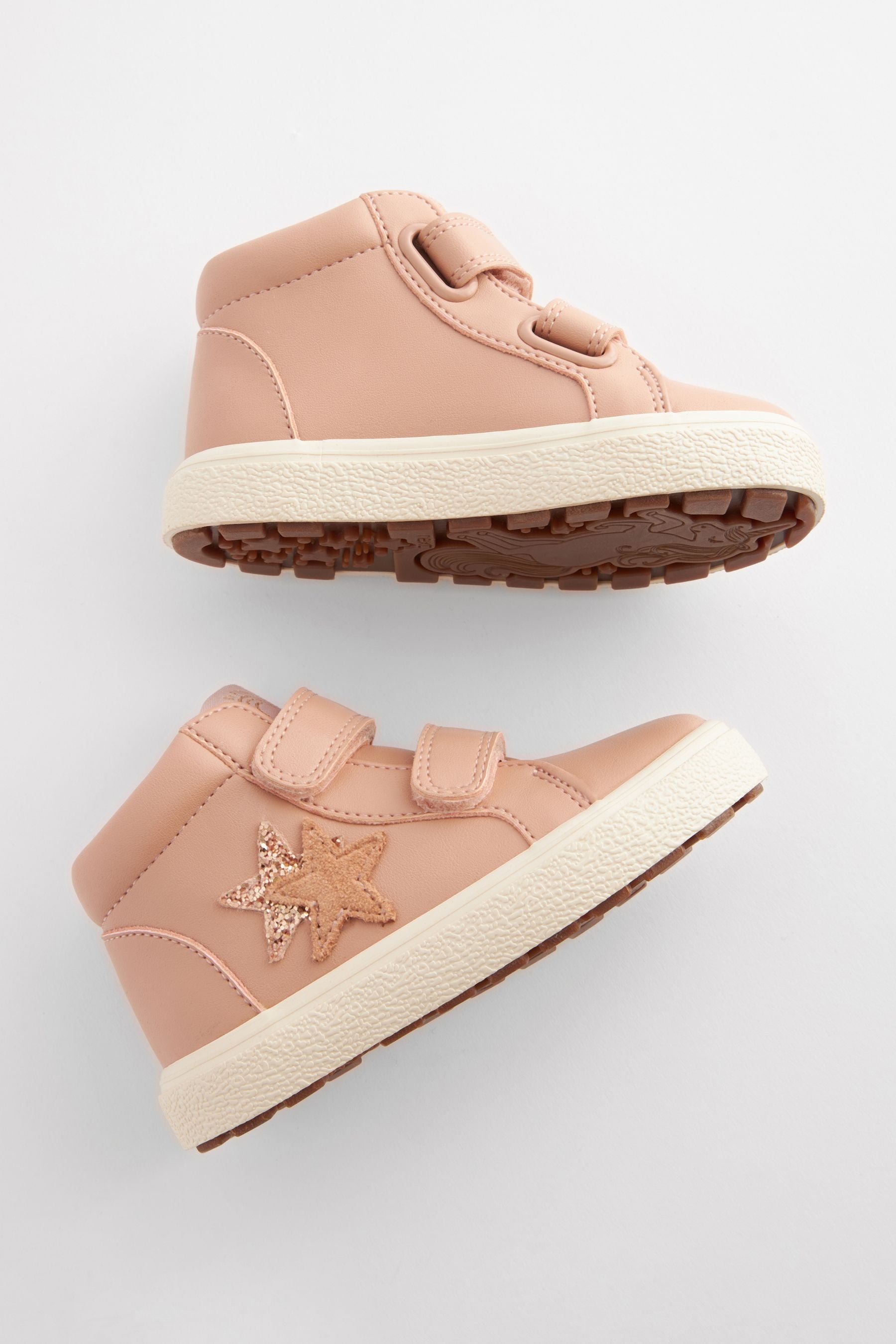 Pink Star Touch Fasten Strap High Top Trainers