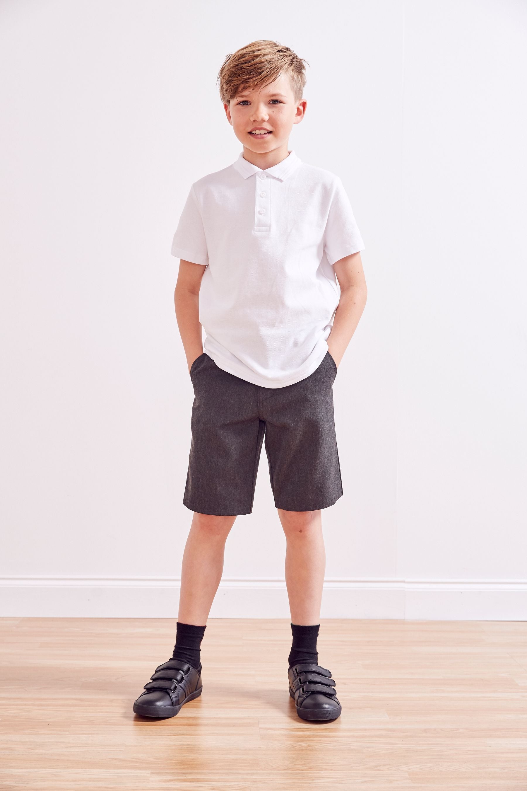 Grey Regular Waist Flat Front School Shorts (3-14yrs)