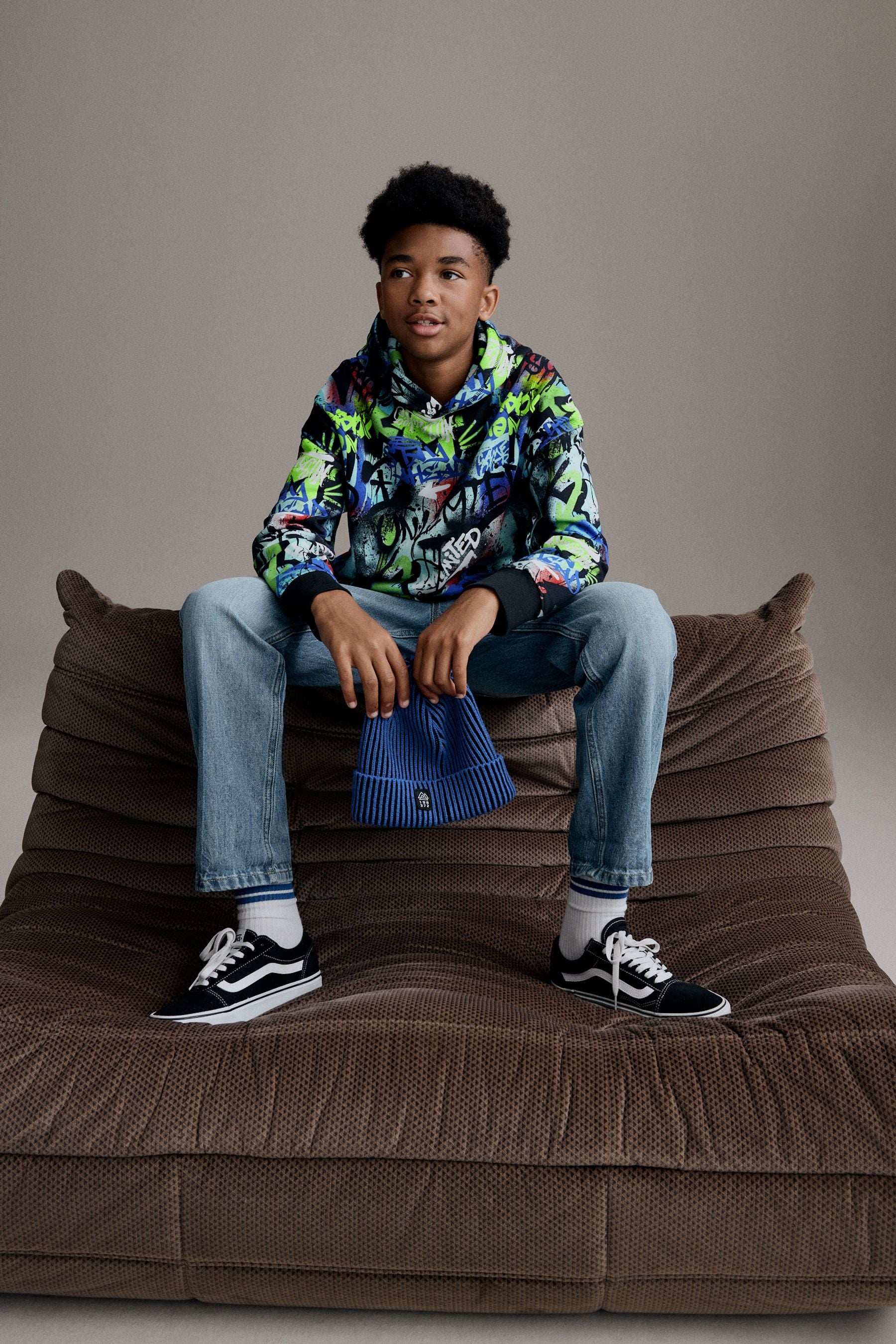 Multi 100% Cotton Graffiti Print Hoodie (3-16yrs)