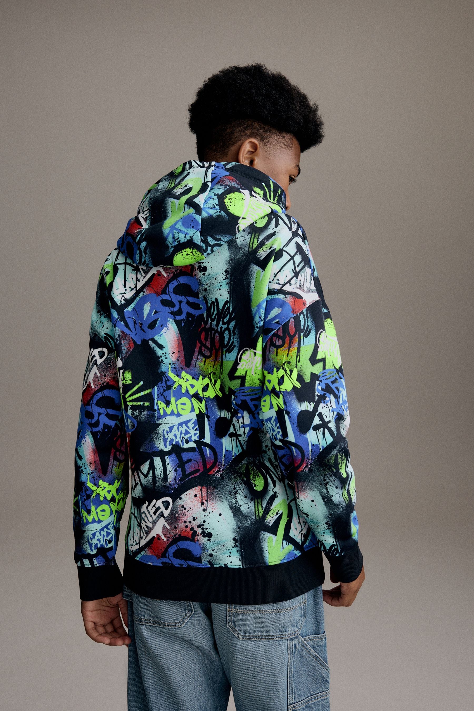 Multi 100% Cotton Graffiti Print Hoodie (3-16yrs)