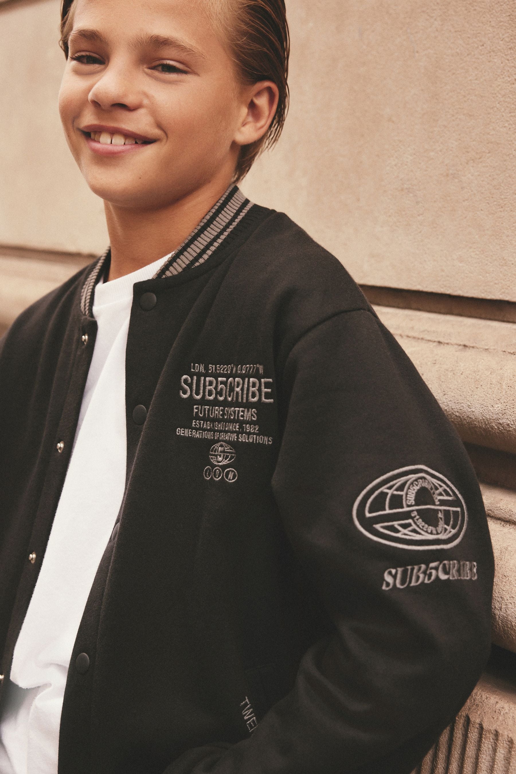 Black Subscribe Varsity Bomber Jacket (3-16yrs)