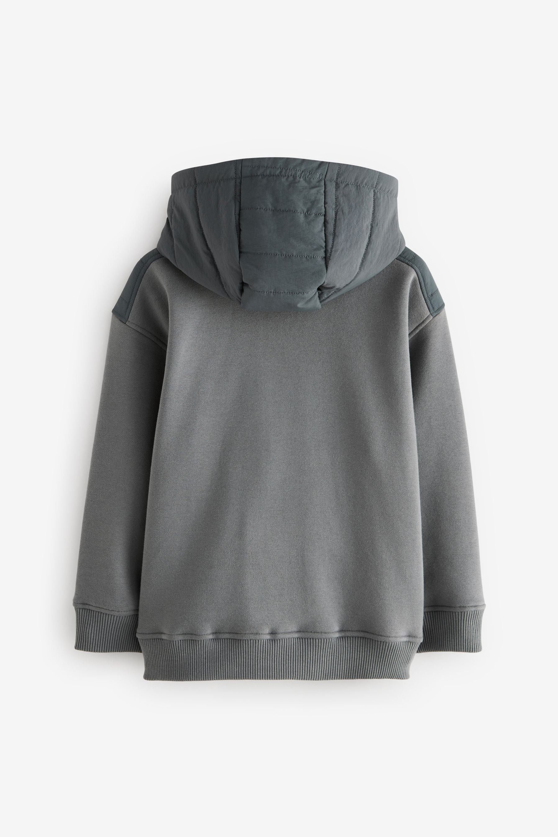 Charcoal Grey Mixed Fabric Jersey Zip Through Hoodie (3-16yrs)