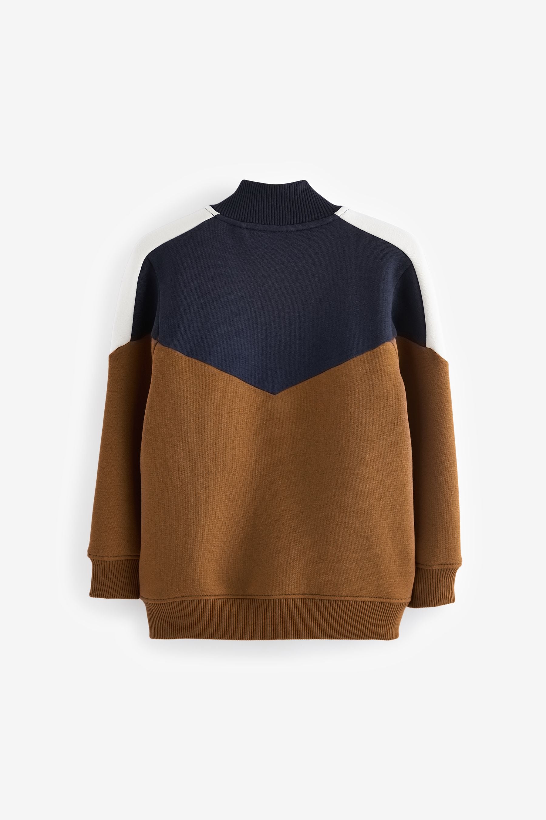 Tan/Navy Colourblock Zip Through Sweat Top (3-16yrs)