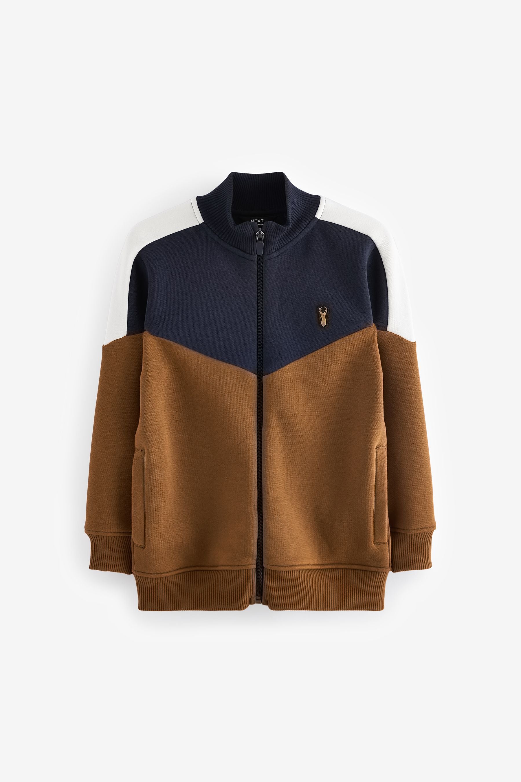 Tan/Navy Colourblock Zip Through Sweat Top (3-16yrs)