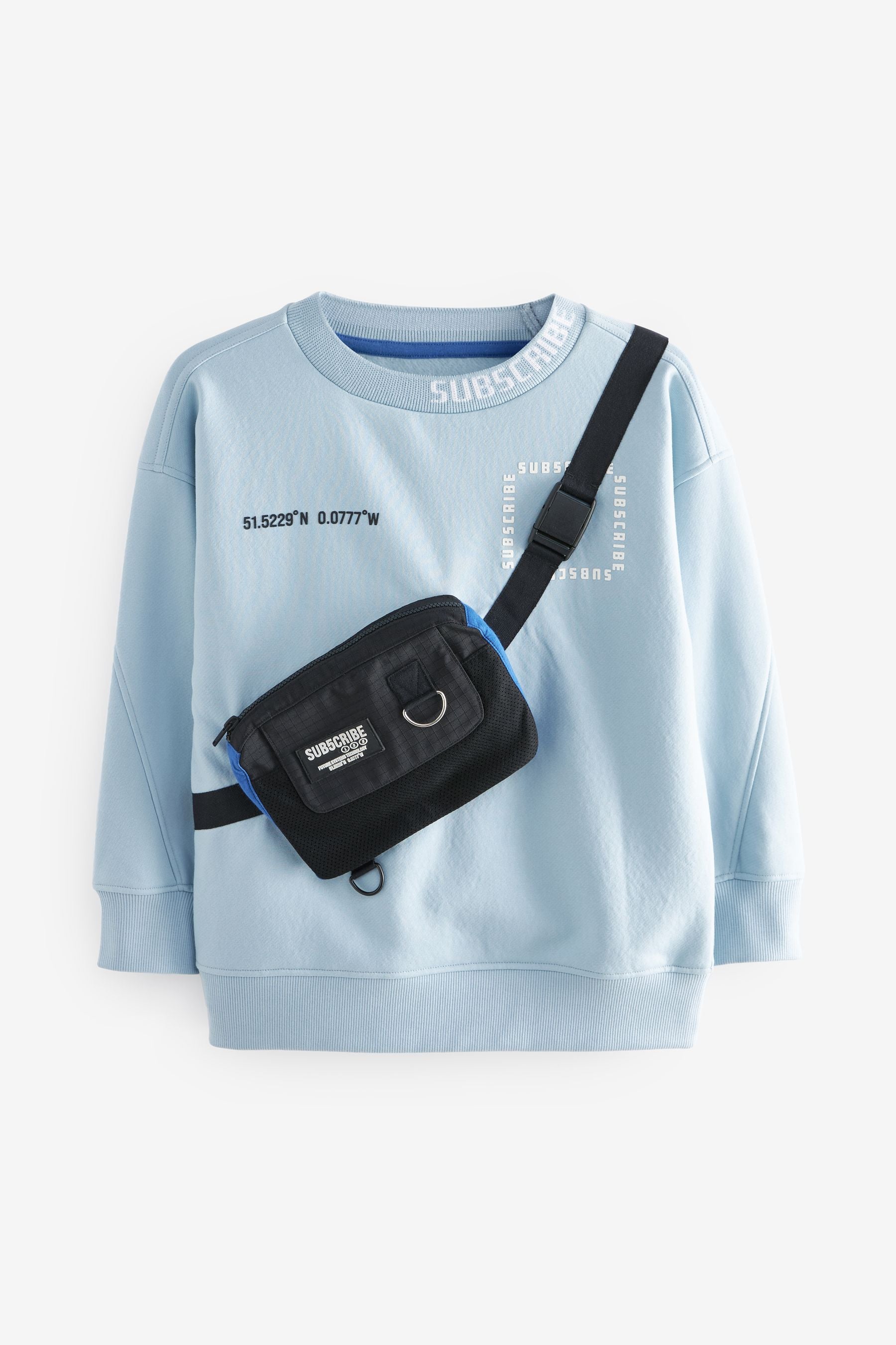 Blue Sub5cribe Bag Crew Neck Sweat Top (3-16yrs)