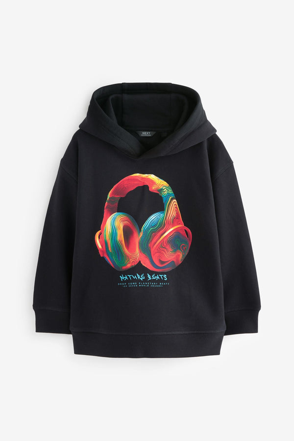 Black Headphones Graphic Hoodie (3-16yrs)