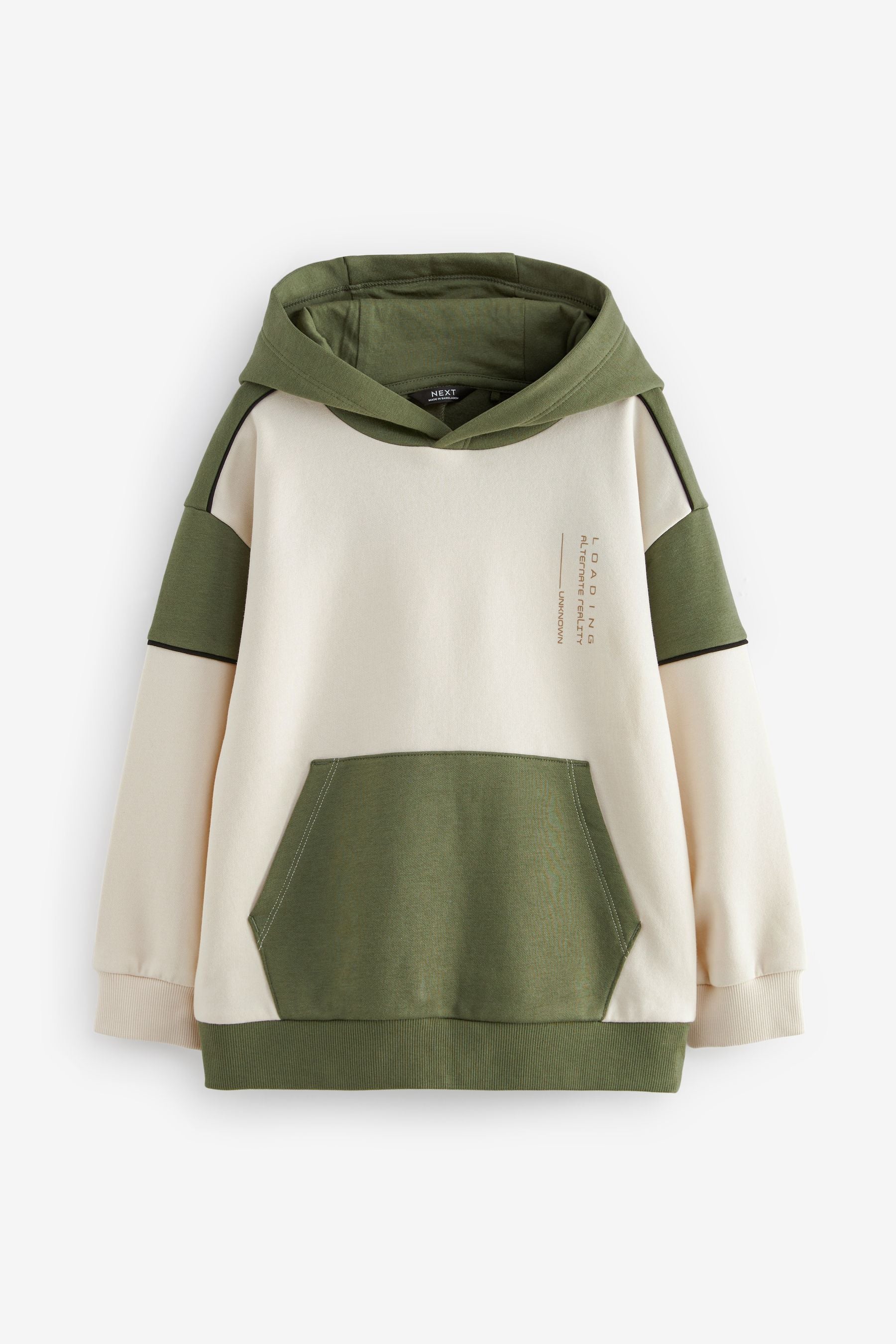 Khaki/Cream Midweight Colourblock Hoodie (3-16yrs)