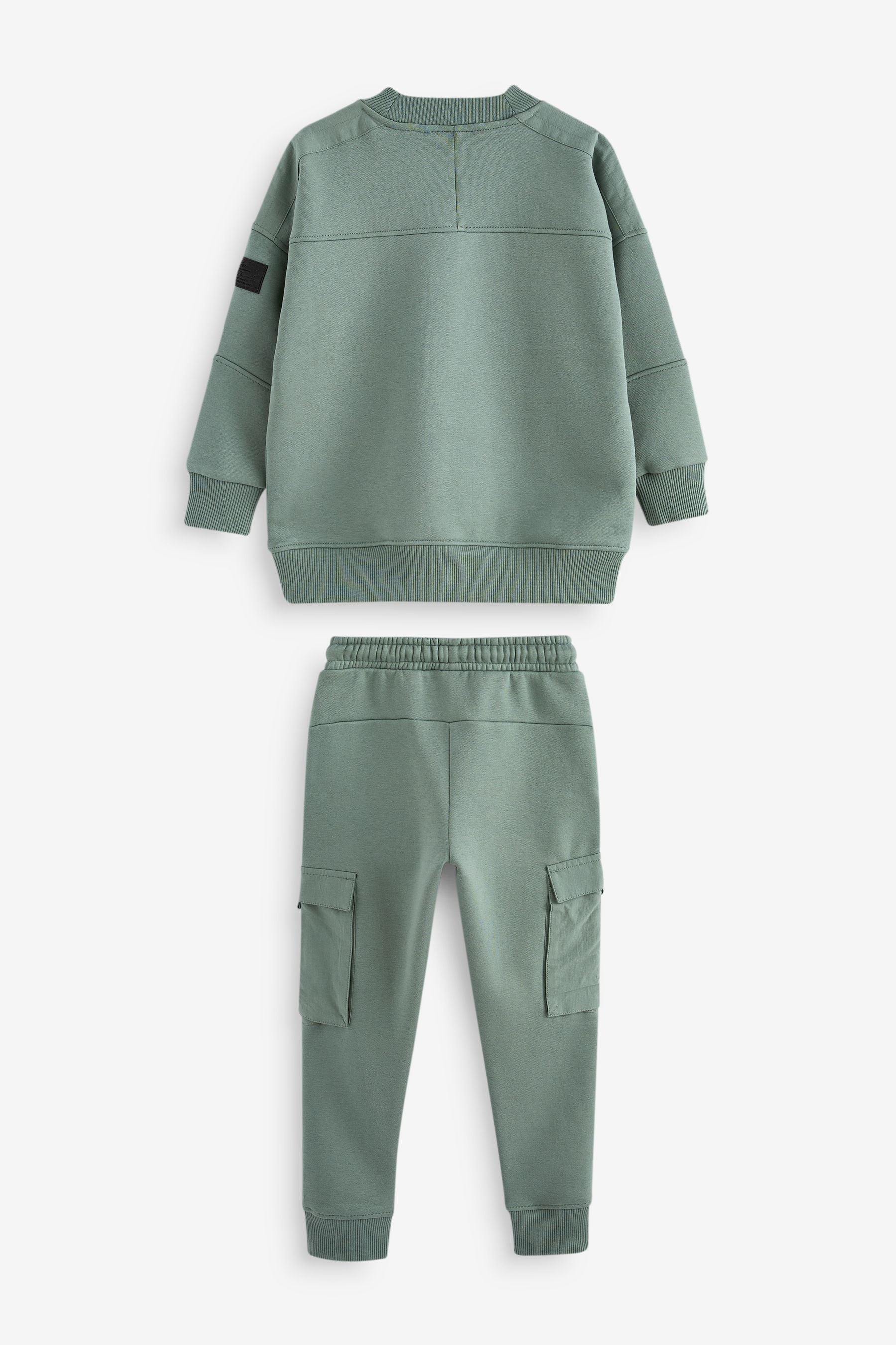 Sage Green Utility Crew Neck Sweatshirt and Cargo Jogger Set (3-16yrs)