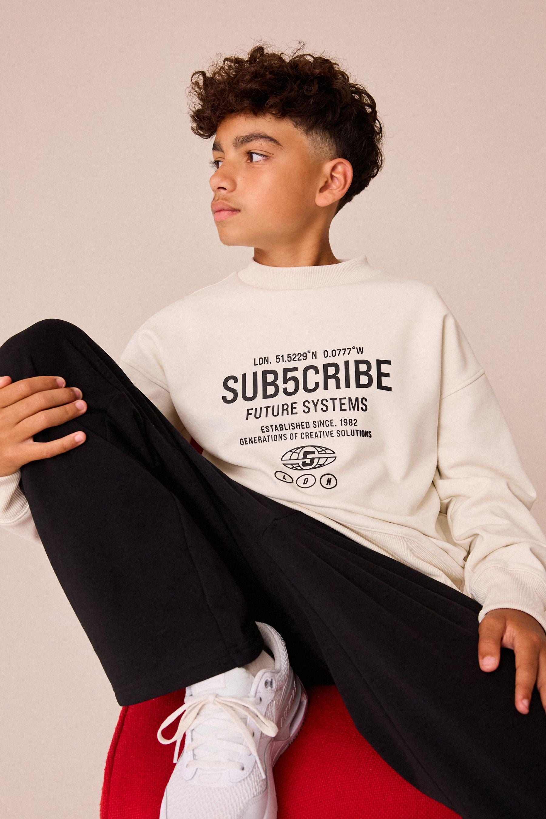 Cream Subscribe Crew Neck Sweat Top (3-16yrs)