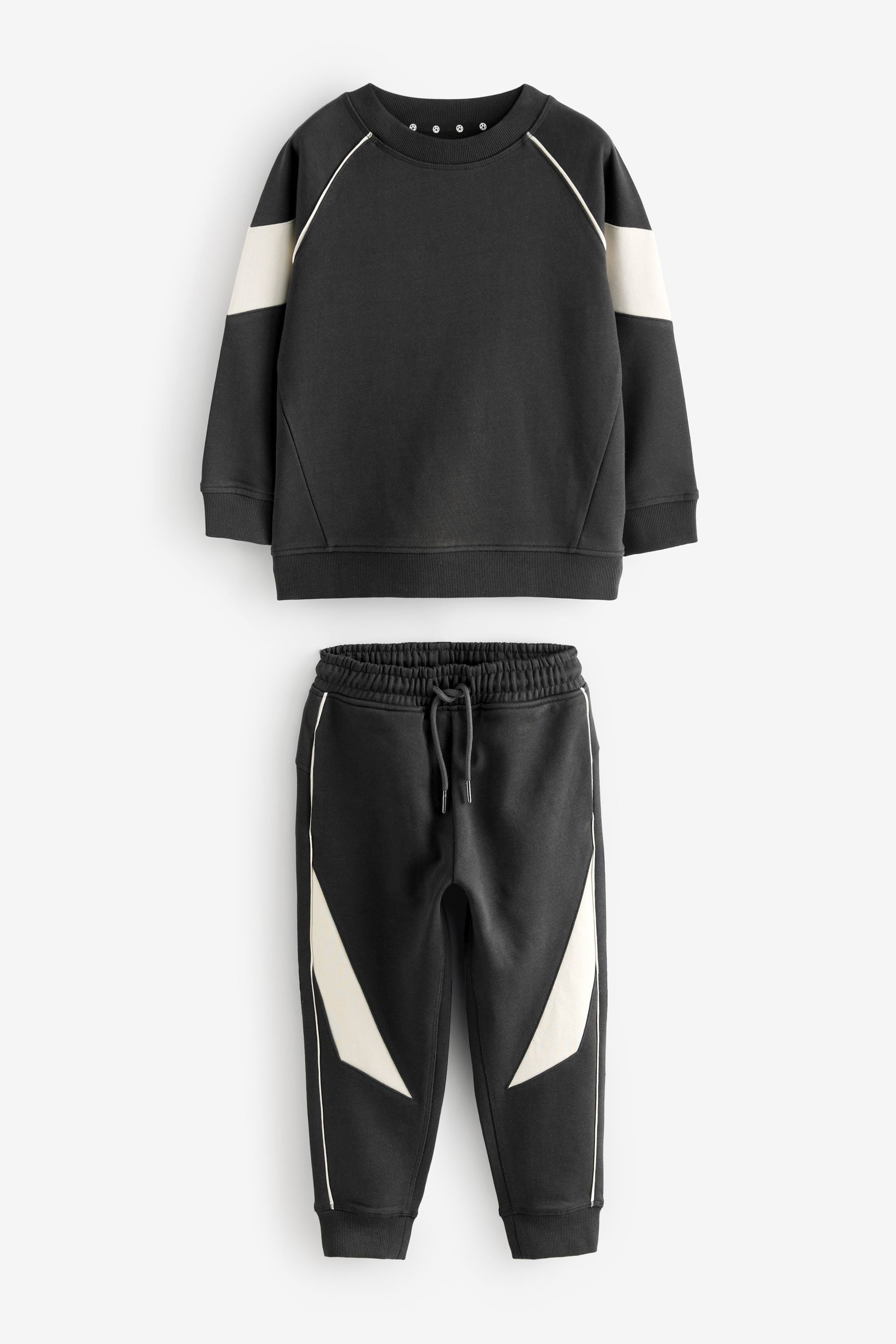 Black/ Ecru Panel Crew Neck Sweatshirt and Jogger Set (3-16yrs)