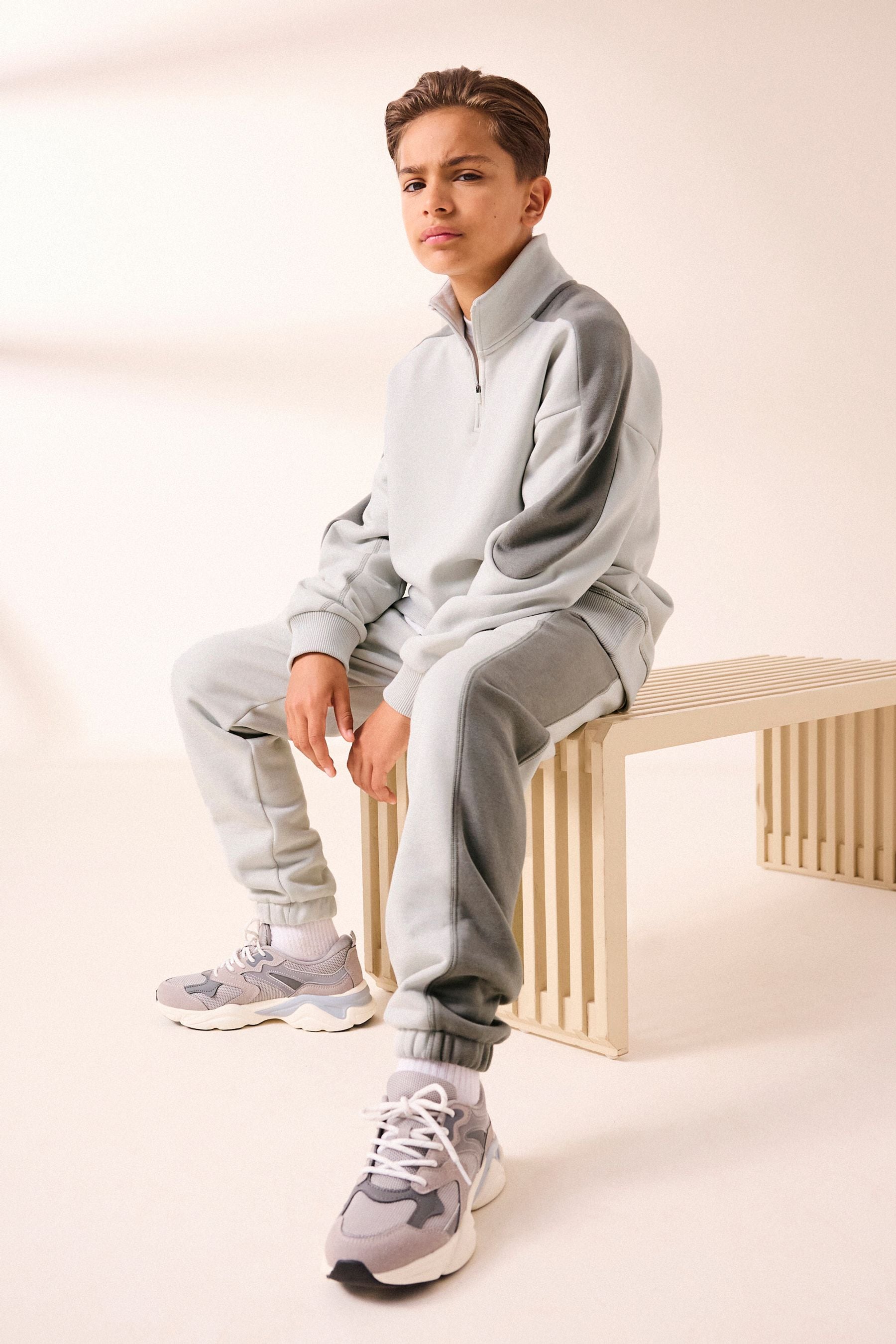 Grey Zip Neck Sweat Top and Jogger Set (3-16yrs)