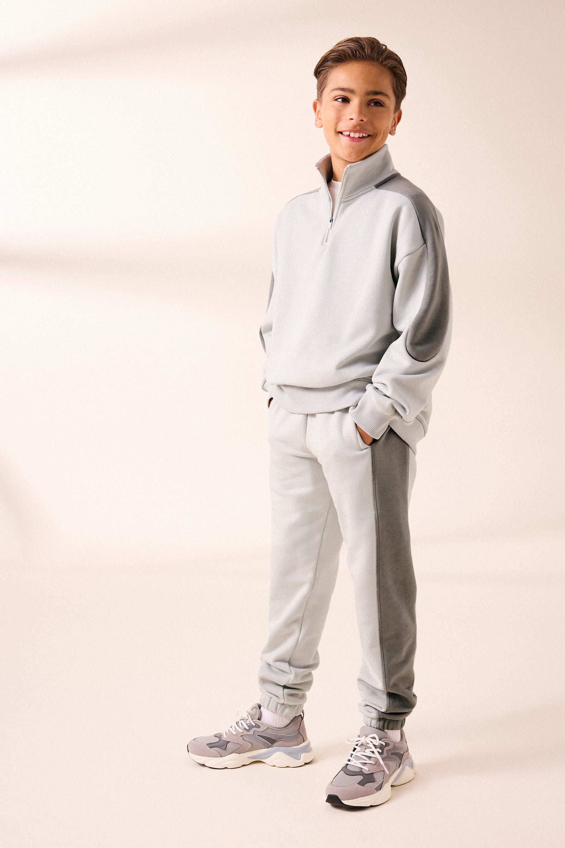 Grey Zip Neck Sweat Top and Jogger Set (3-16yrs)