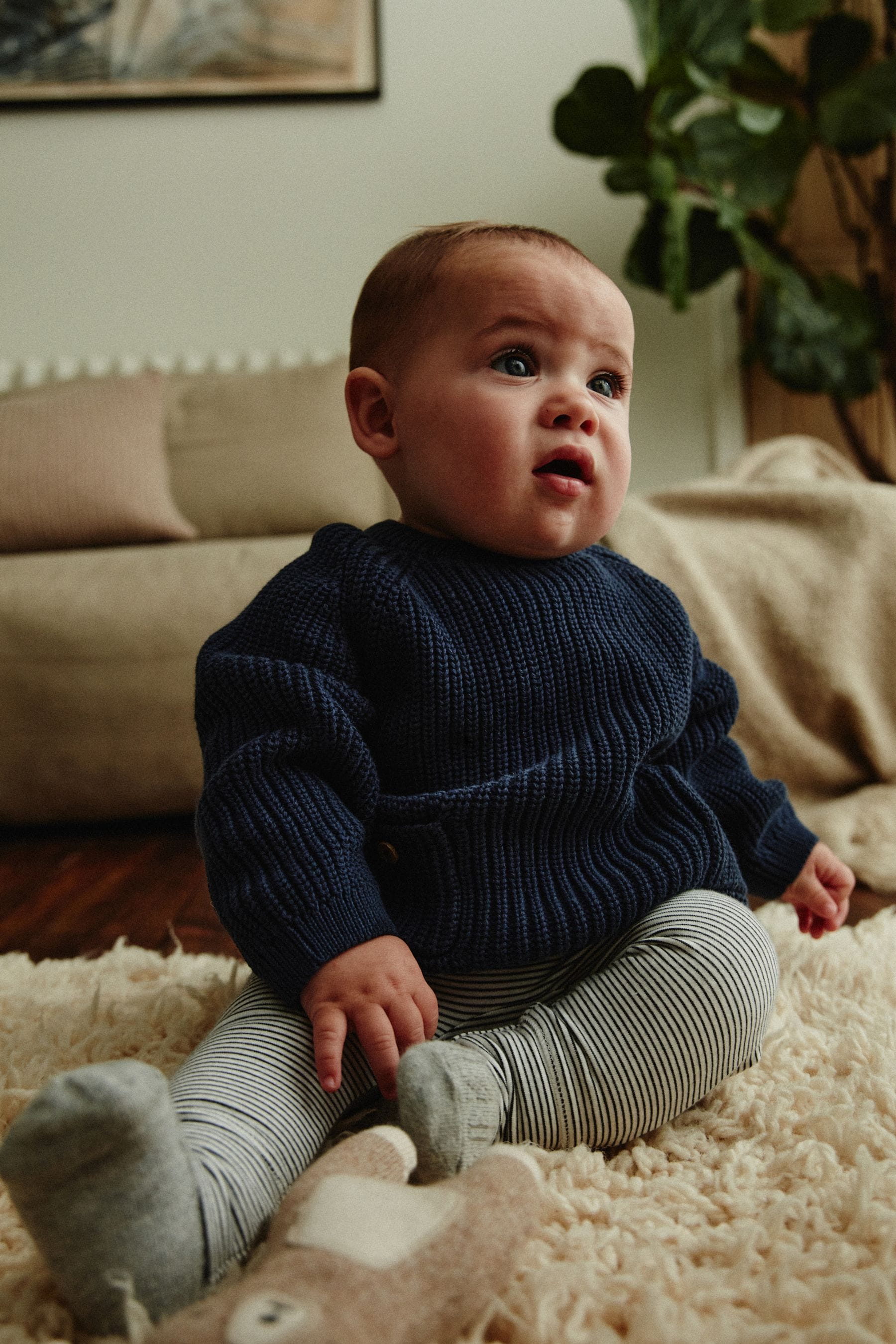 Navy Stripe Baby Knitted Top and Leggings Set (0mths-2yrs)