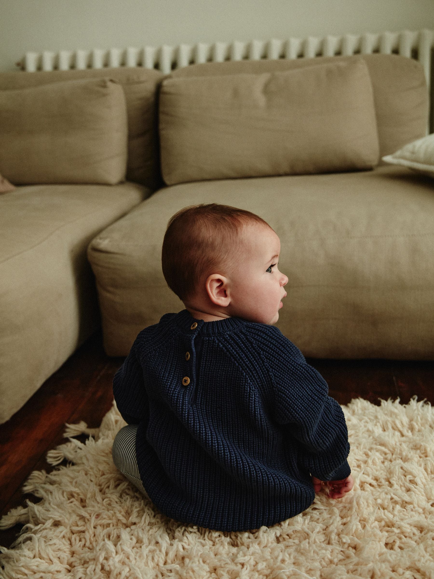 Navy Stripe 100% Cotton Baby Knitted Top and Leggings Set (0mths-2yrs)