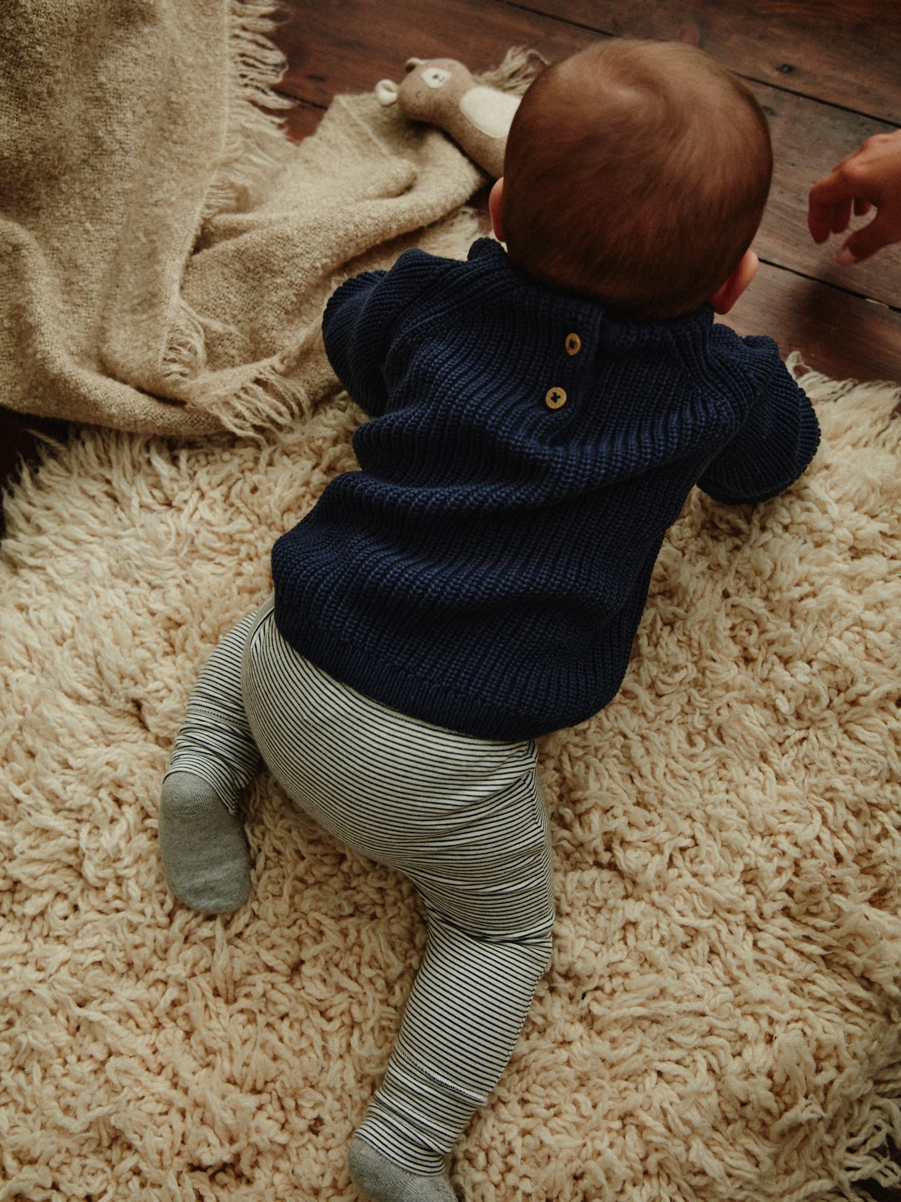 Navy Stripe 100% Cotton Baby Knitted Top and Leggings Set (0mths-2yrs)