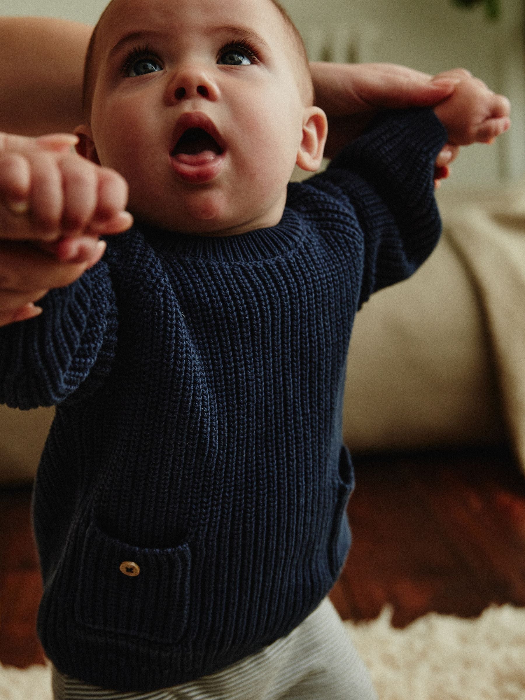 Navy Stripe 100% Cotton Baby Knitted Top and Leggings Set (0mths-2yrs)