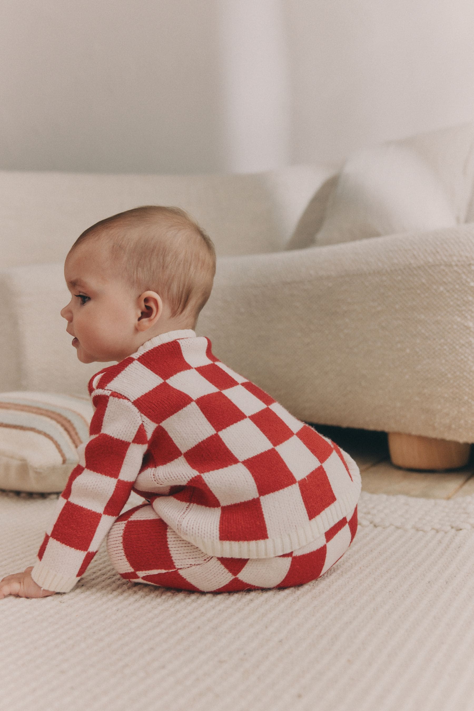 Red Checkerboard Christmas Baby Knitted Top and Leggings Set (0mths-2yrs)