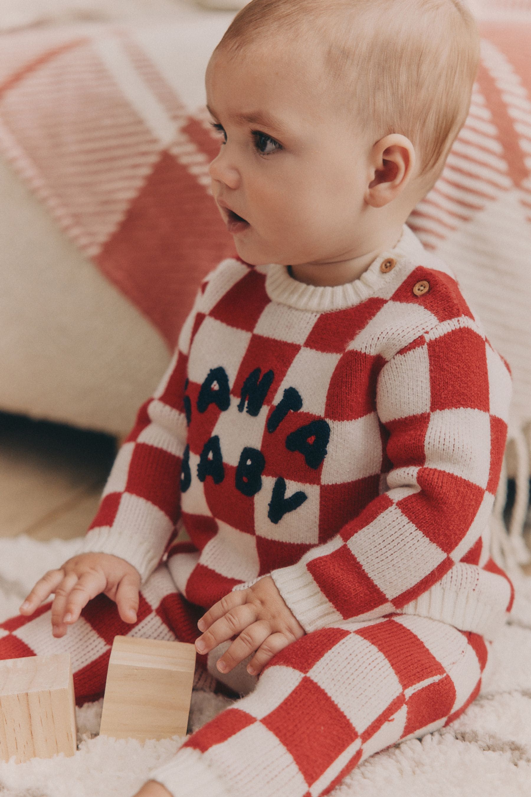 Red Checkerboard Christmas Baby Knitted Top and Leggings Set (0mths-2yrs)