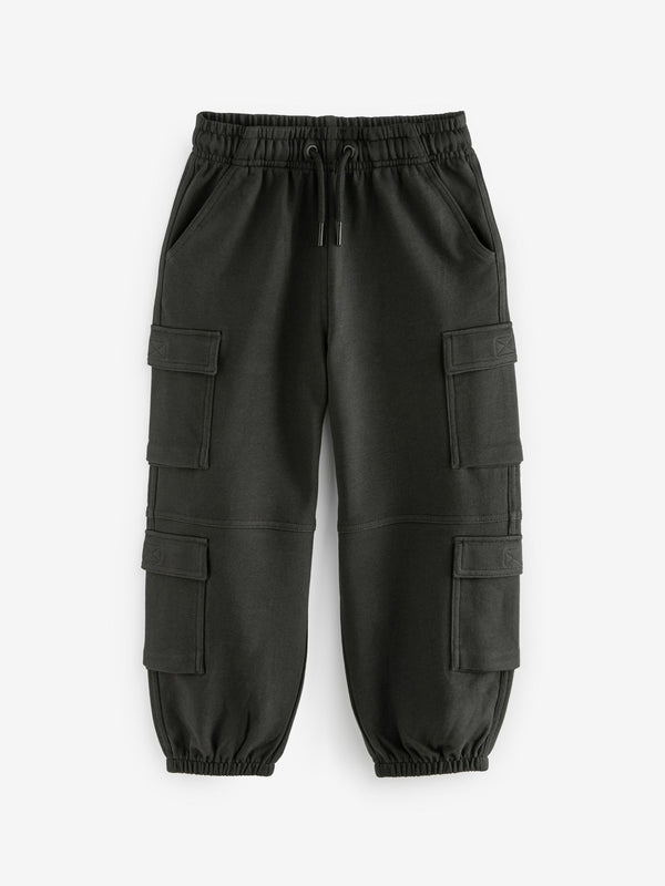 Black 100% Cotton Parachute Style Jersey Joggers (3-16yrs)