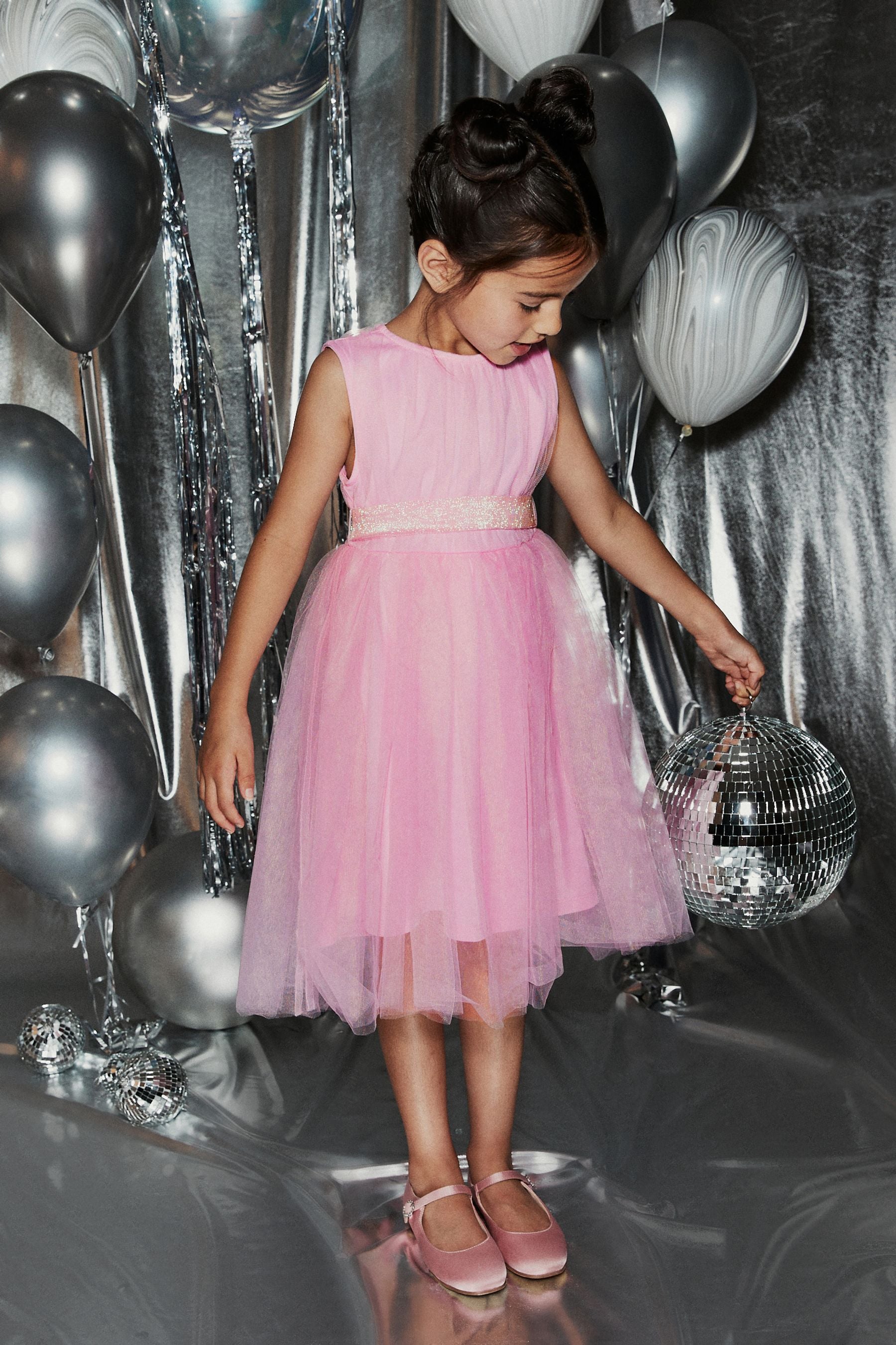 Pale Pink Mesh Tie Back Party Dress (3-16yrs)