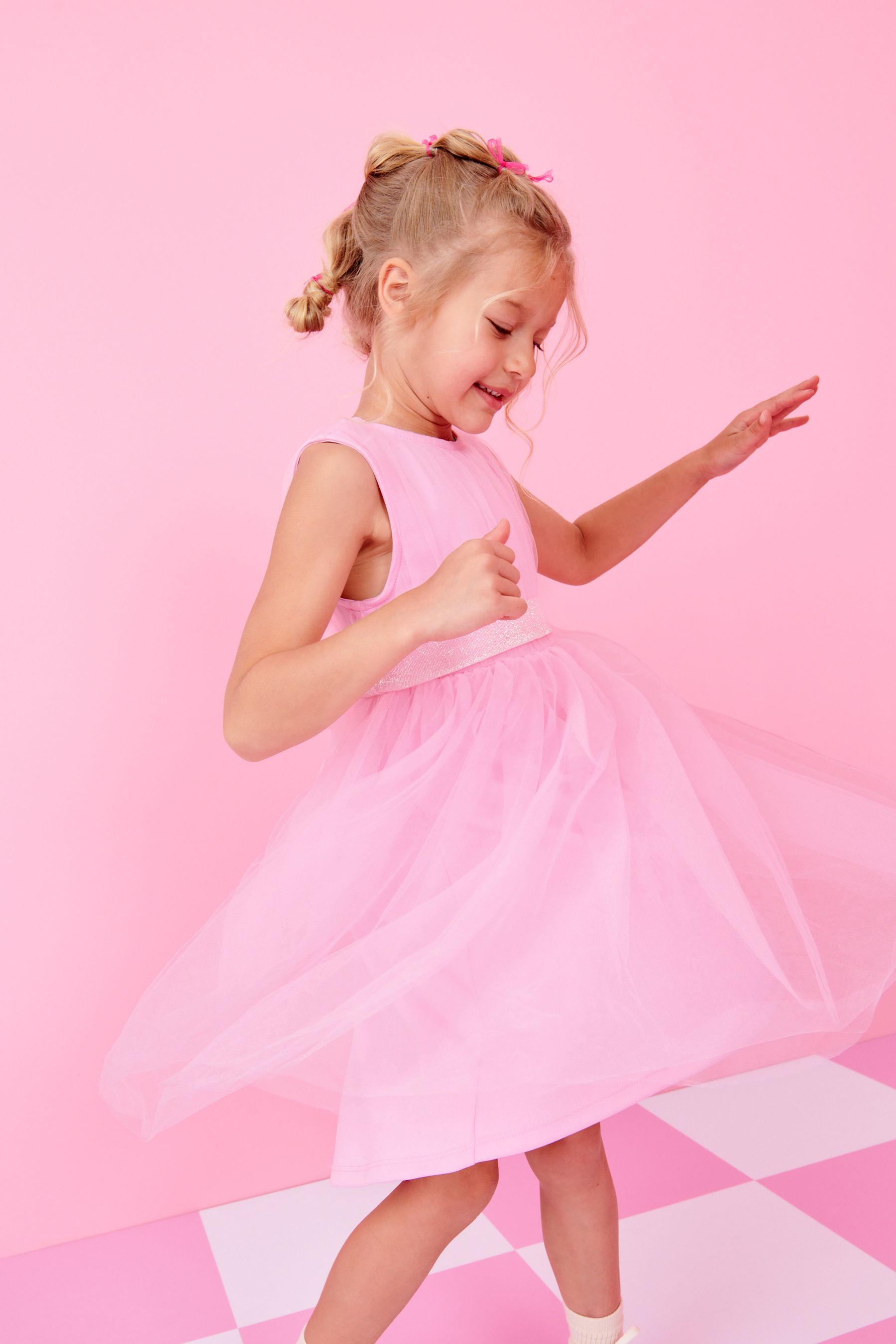 Pale Pink Mesh Tie Back Party Dress (3-16yrs)