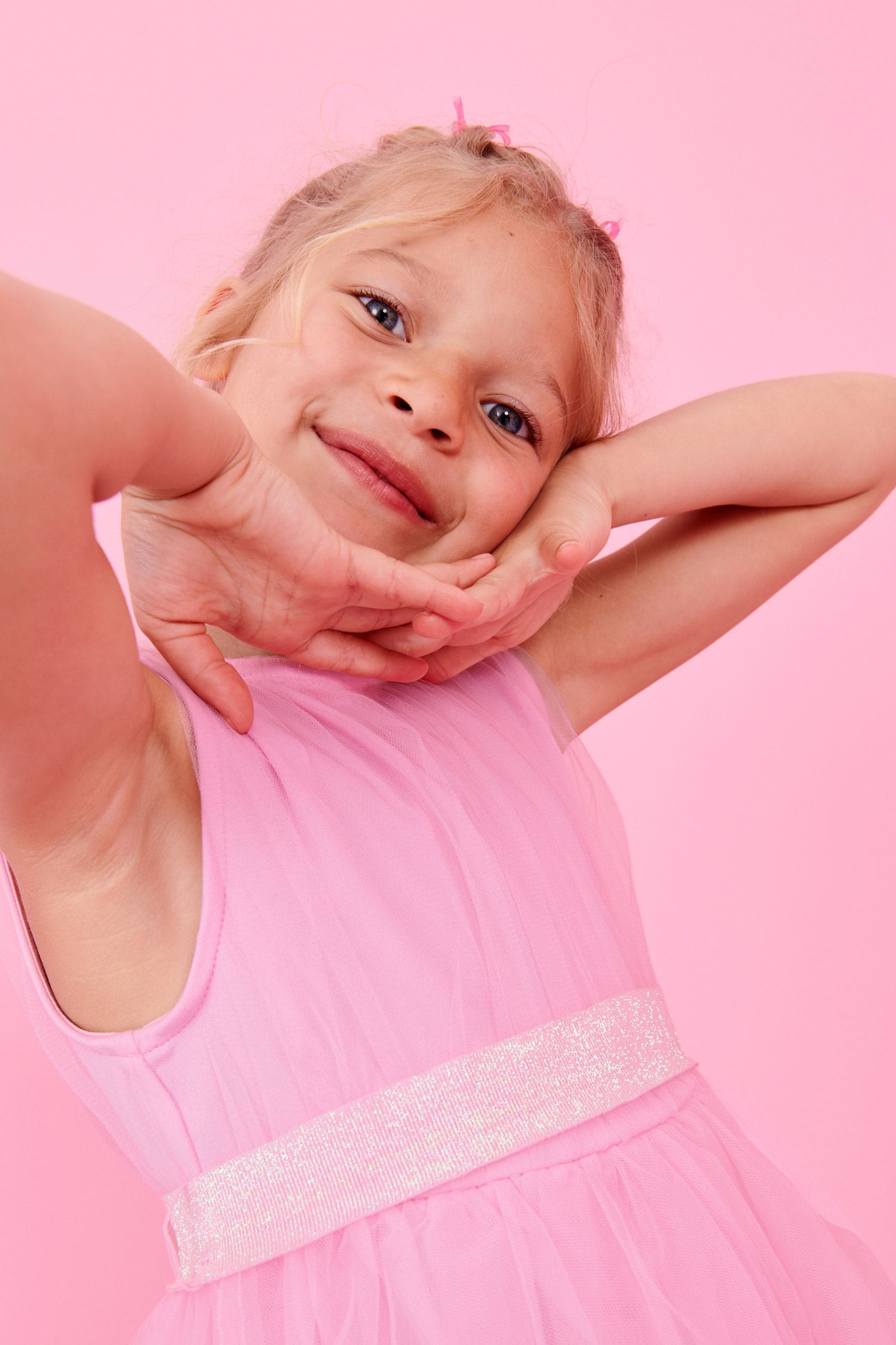 Pale Pink Mesh Tie Back Party Dress (3-16yrs)