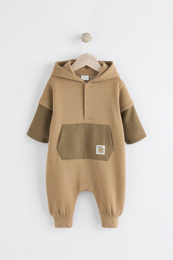 Khaki Green Sweat Hooded Baby Romper