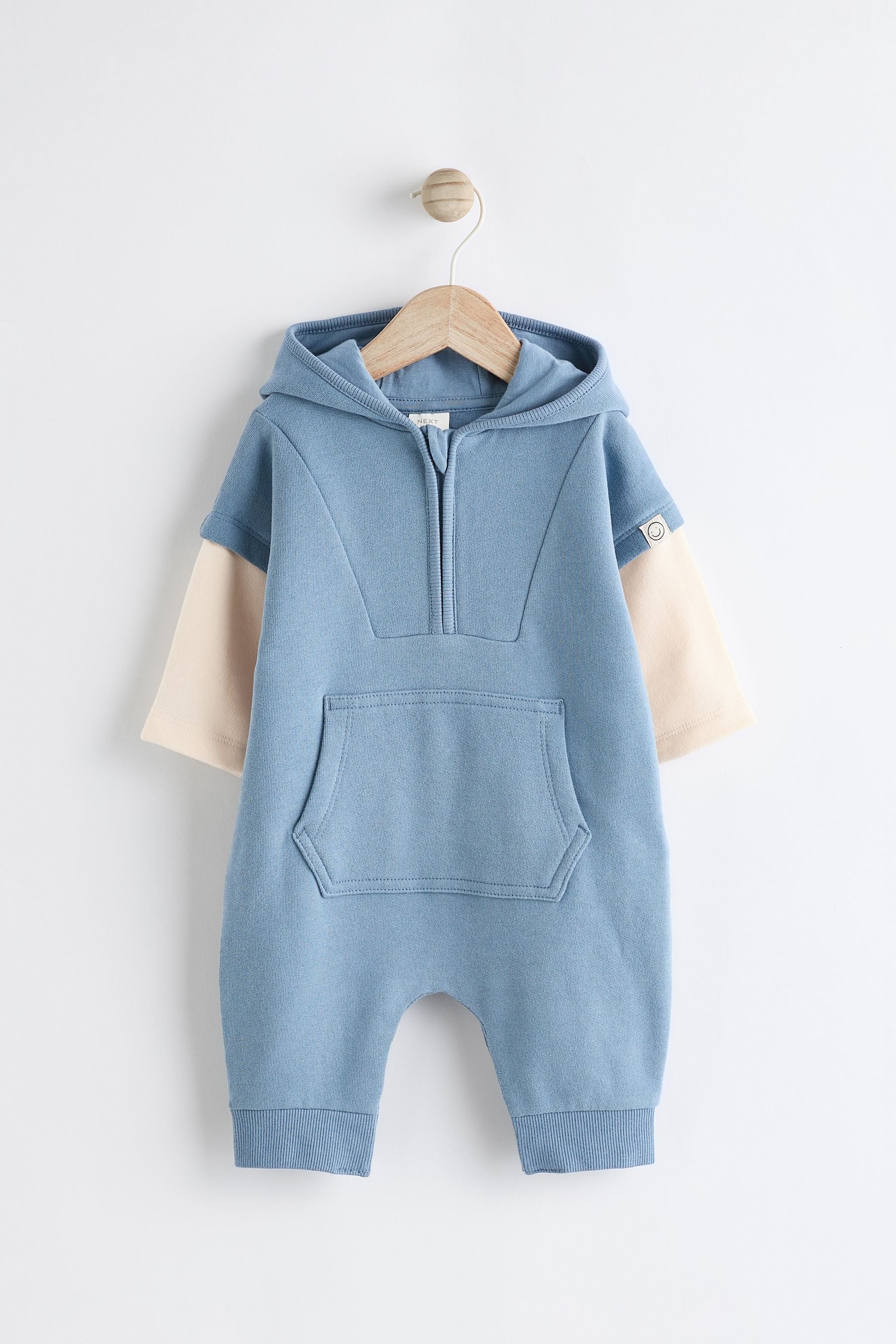 Blue Sweat Hooded Baby Romper