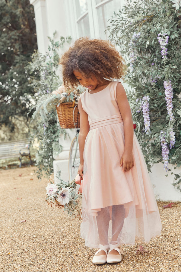 Pink Flower Girl Bow Dress (3mths-16yrs)