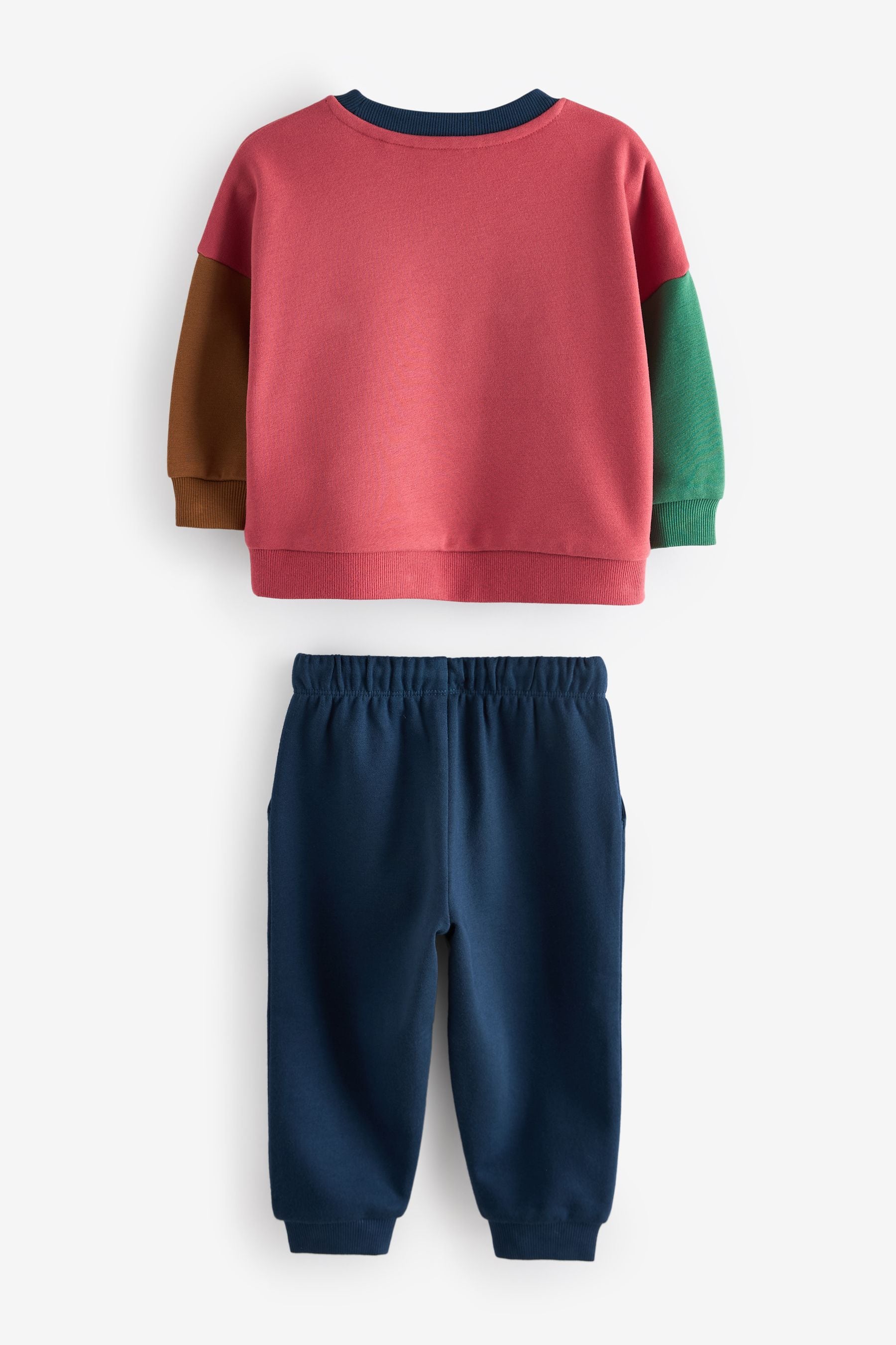 Red/Blue Dinosaur Printed Colourblock Sweatshirt and Joggers Set (3mths-7yrs)