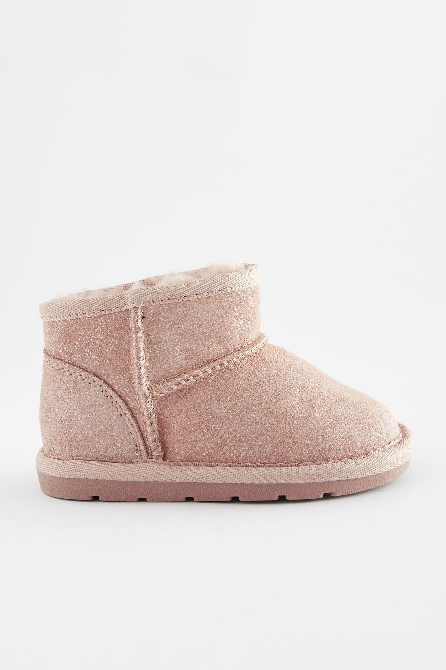 Pink Shimmer Suede Mini Faux Fur Lined Water Repellent Pull-On Suede Boots