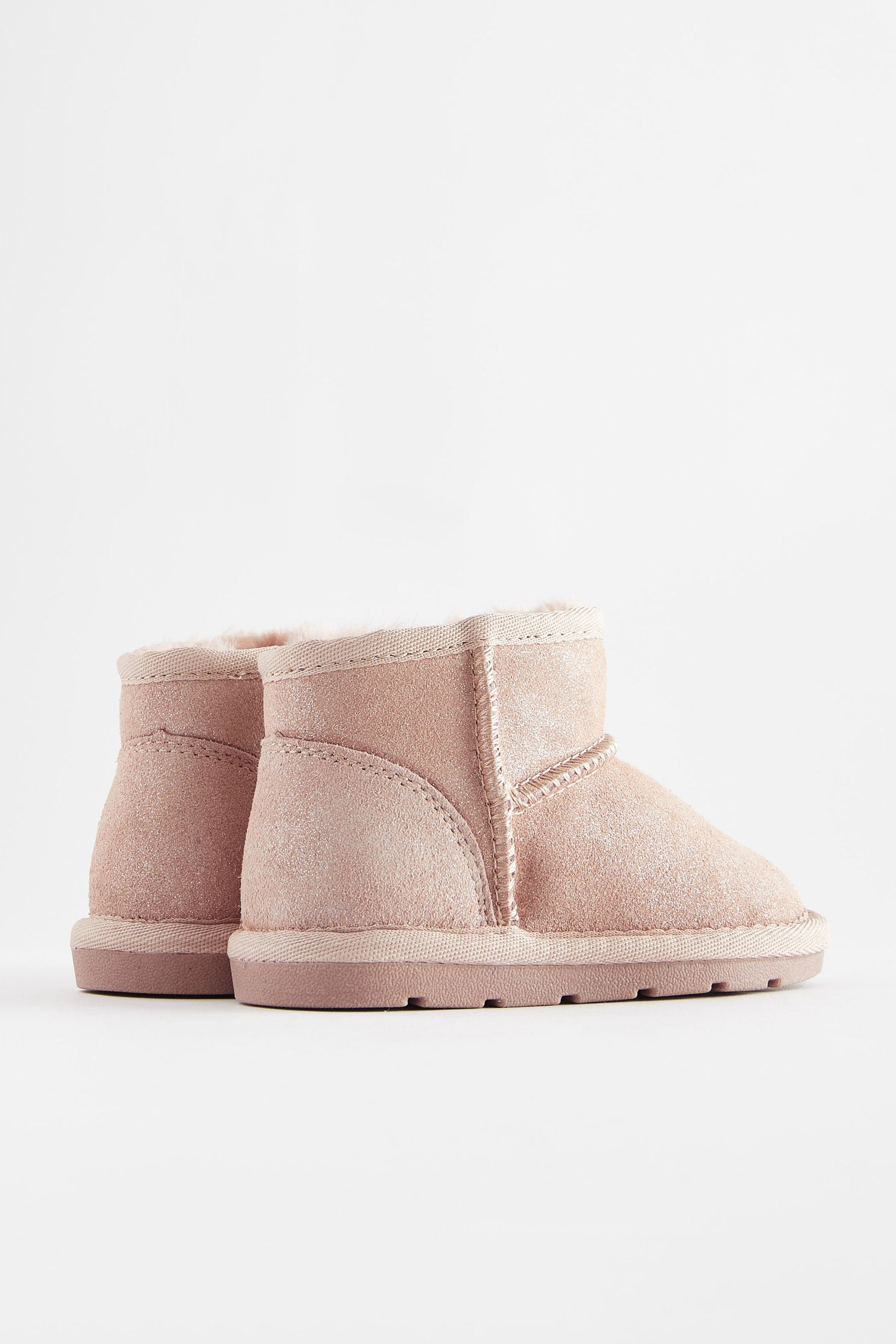 Pink Shimmer Suede Mini Faux Fur Lined Water Repellent Pull-On Suede Boots