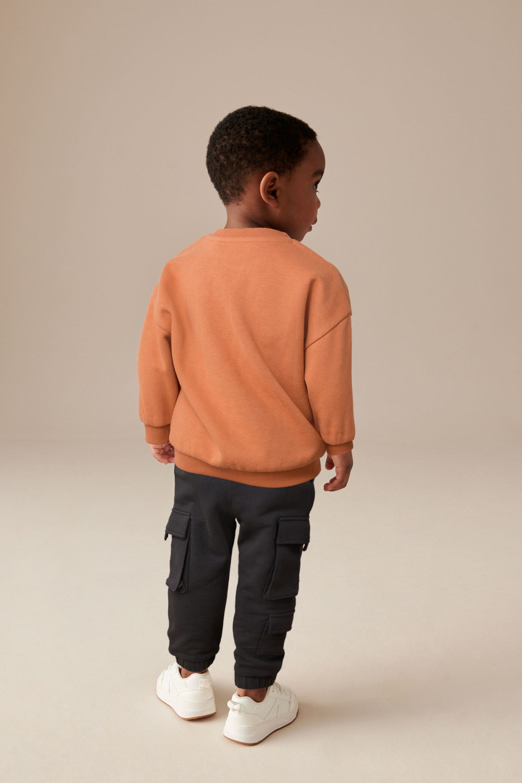 Rust Brown Happy 100% Cotton Sweatshirt and Utility Joggers 2 Piece Set (3mths-7yrs)