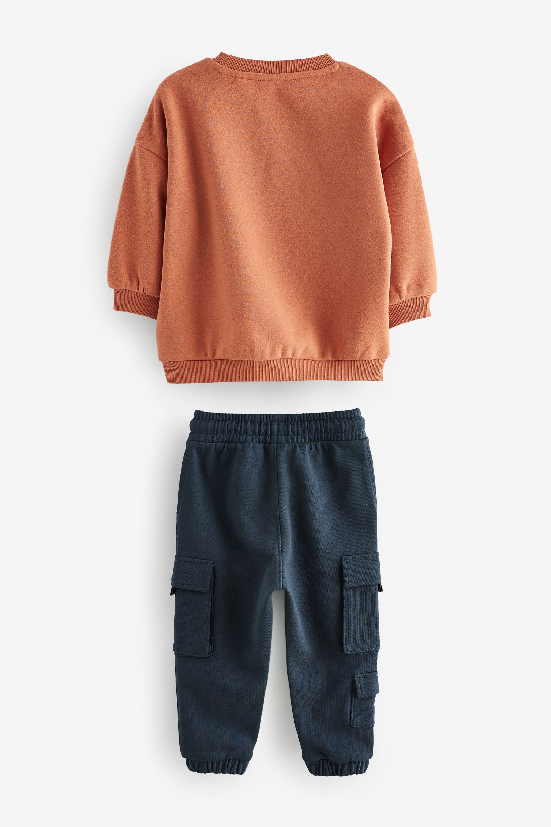 Rust Brown Happy 100% Cotton Sweatshirt and Utility Joggers 2 Piece Set (3mths-7yrs)