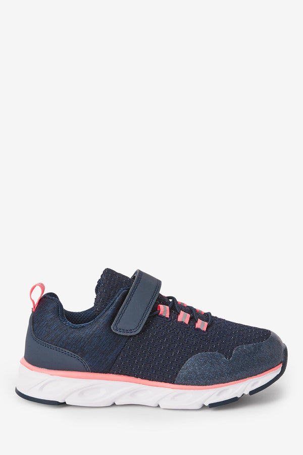 Navy Blue/Pink Elastic Lace-Up Runner Trainers