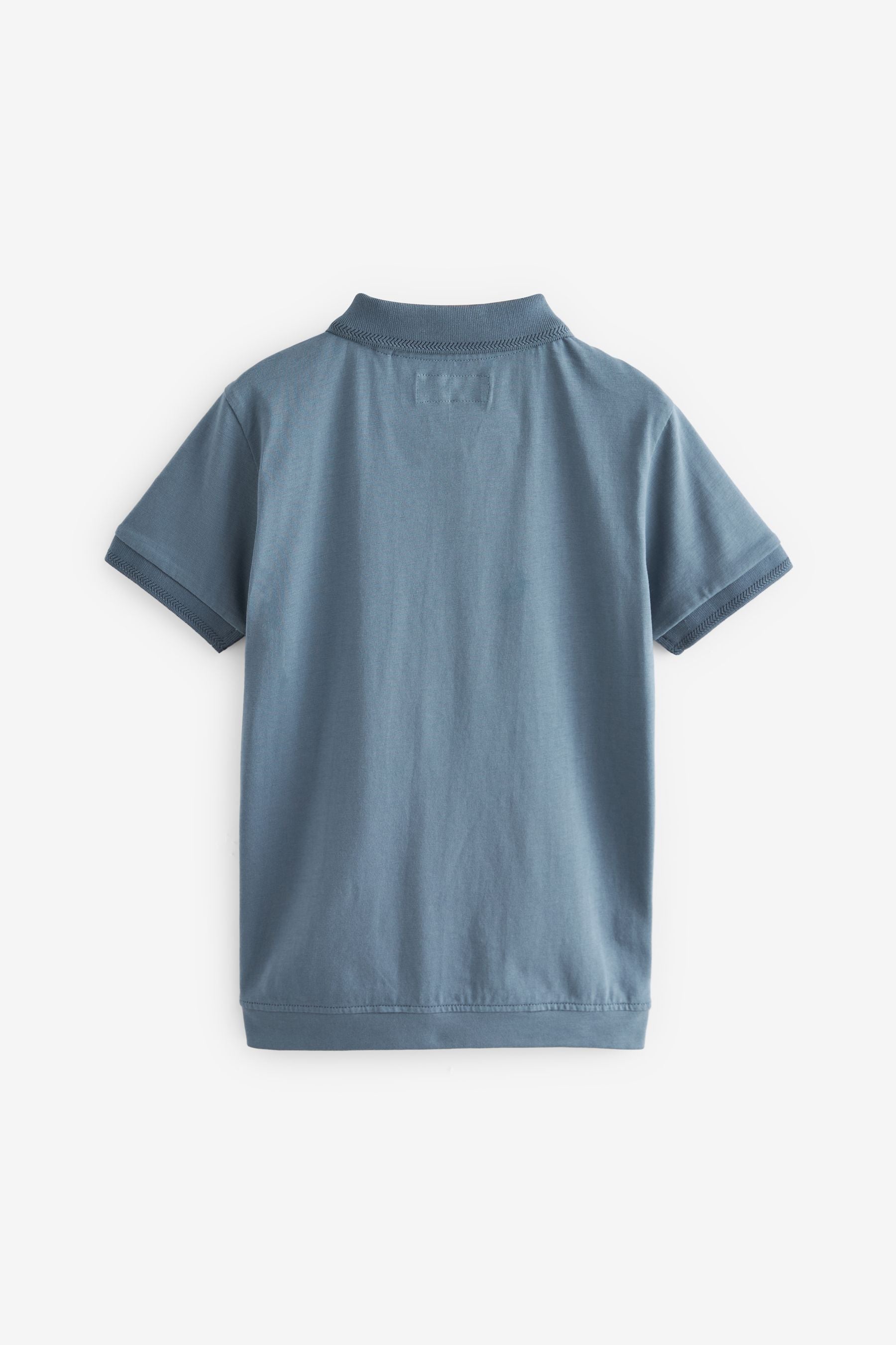 Blue Textured Short Sleeve Zip Neck Polo Shirt (3-16yrs)