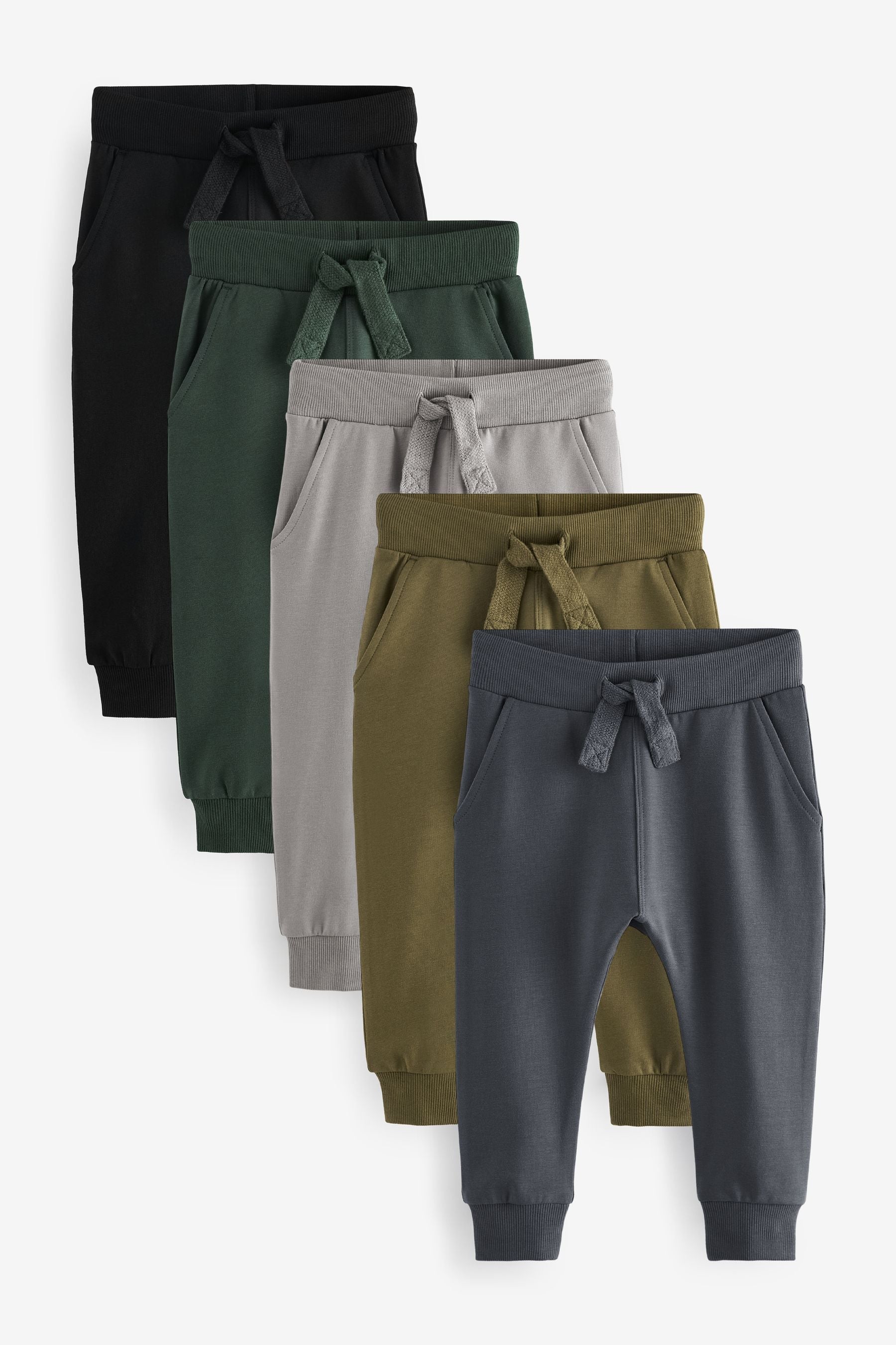 Grey/Black/Green Joggers 5 Pack (3mths-7yrs)