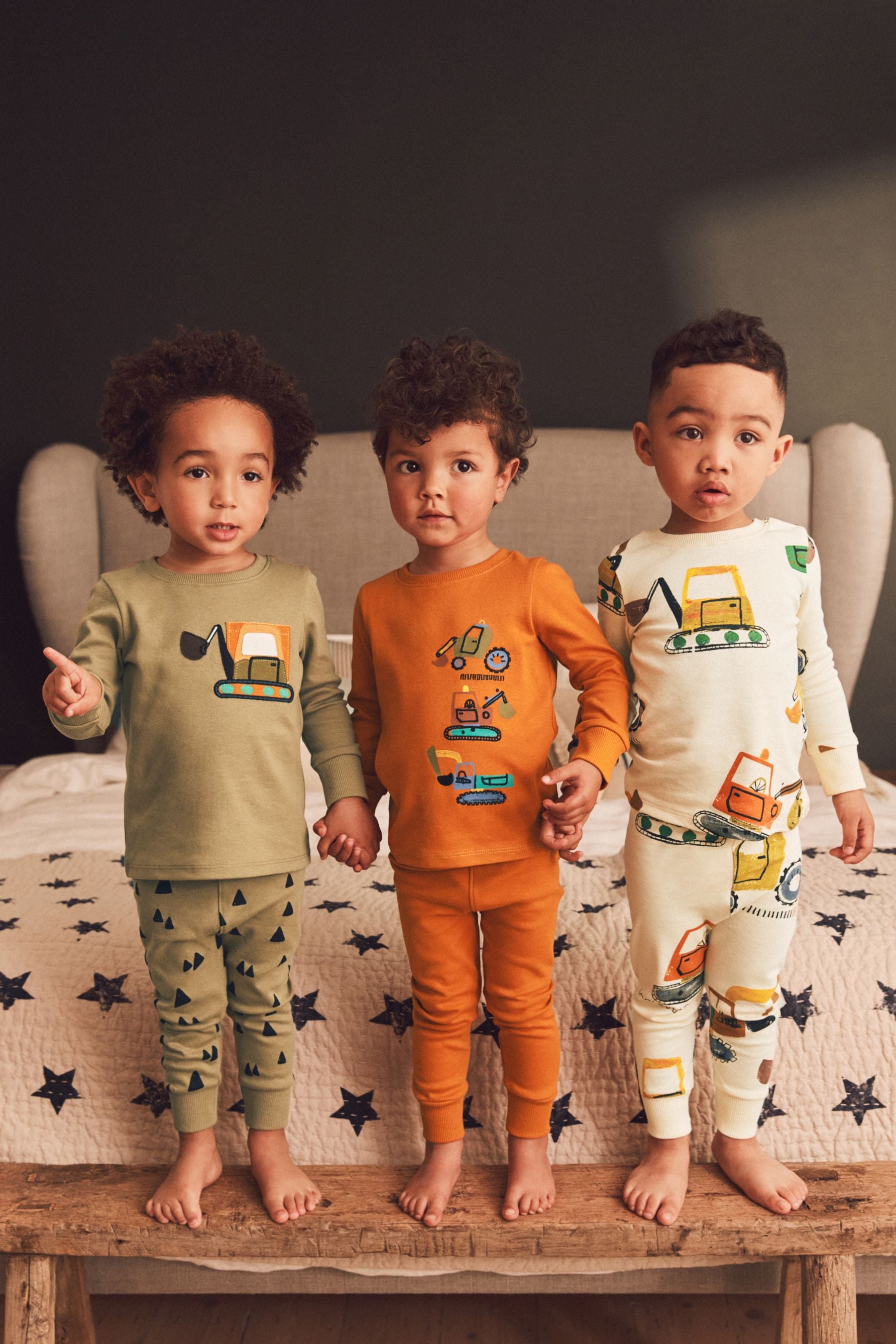 Khaki Green/ Orange Transport Snuggle Pyjamas 3 Pack (9mths-8yrs)