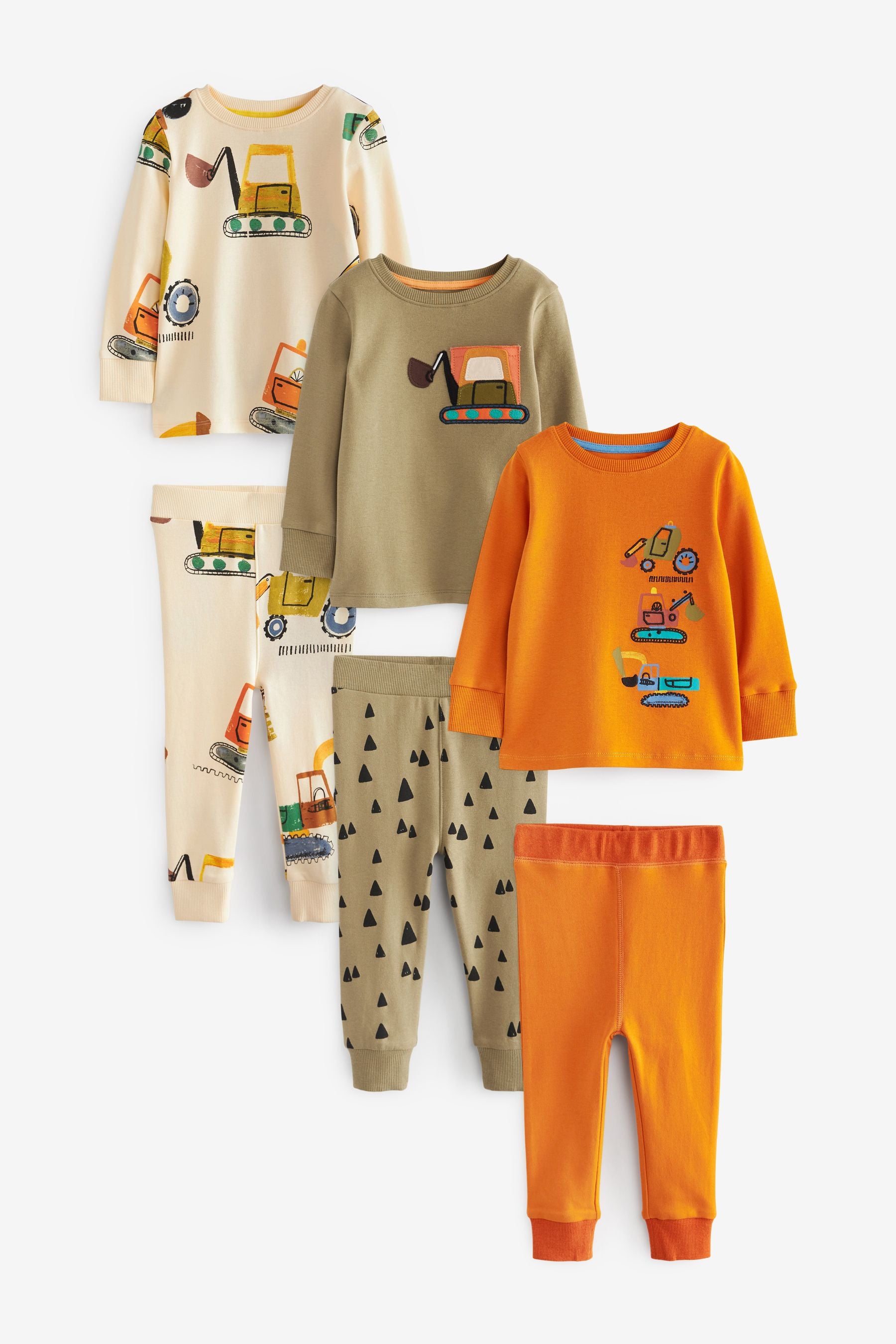 Khaki Green/ Orange Transport Snuggle Pyjamas 3 Pack (9mths-8yrs)