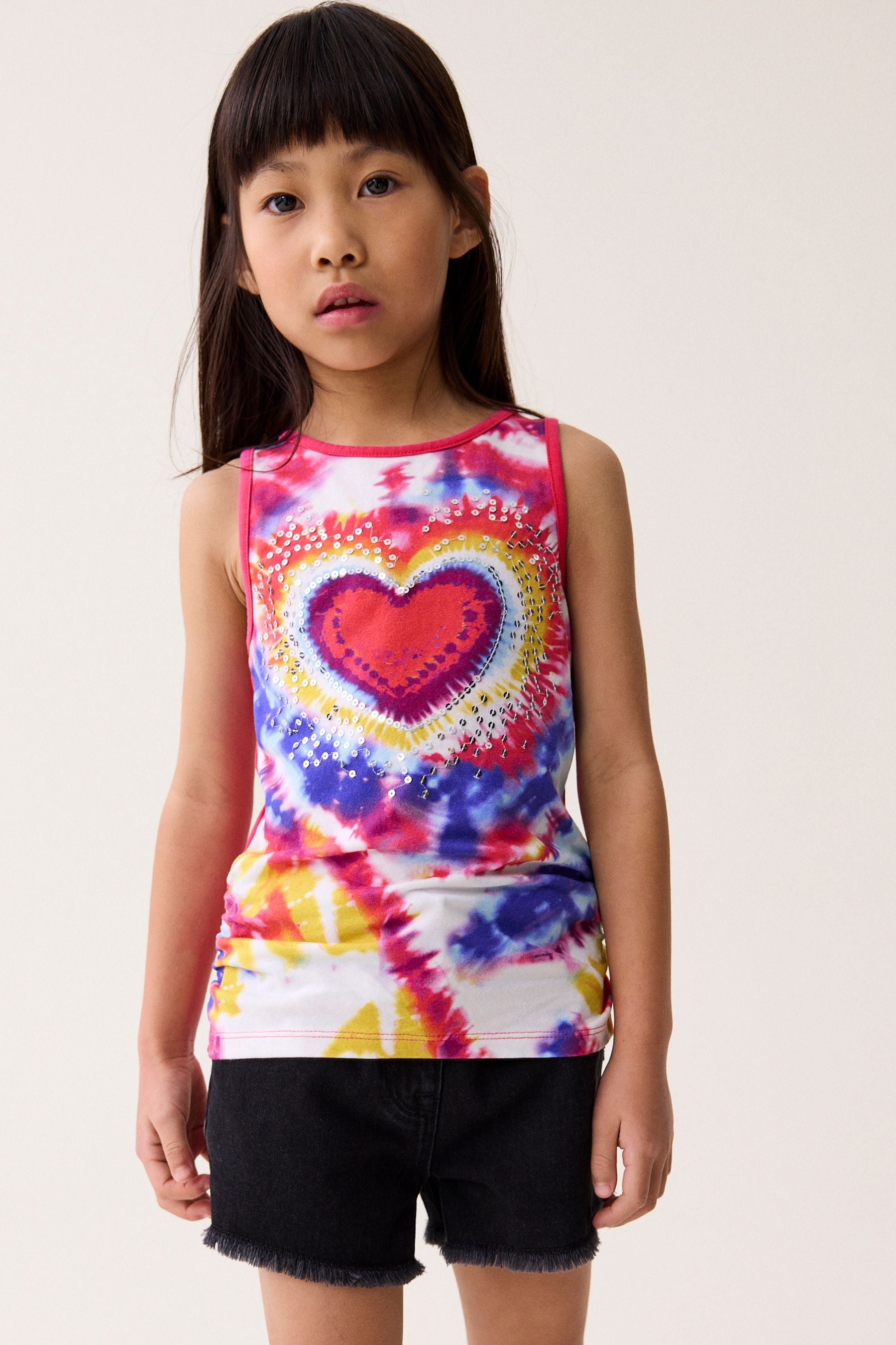 Pink/Blue Sequin Tie Dye Heart Vest (3-16yrs)