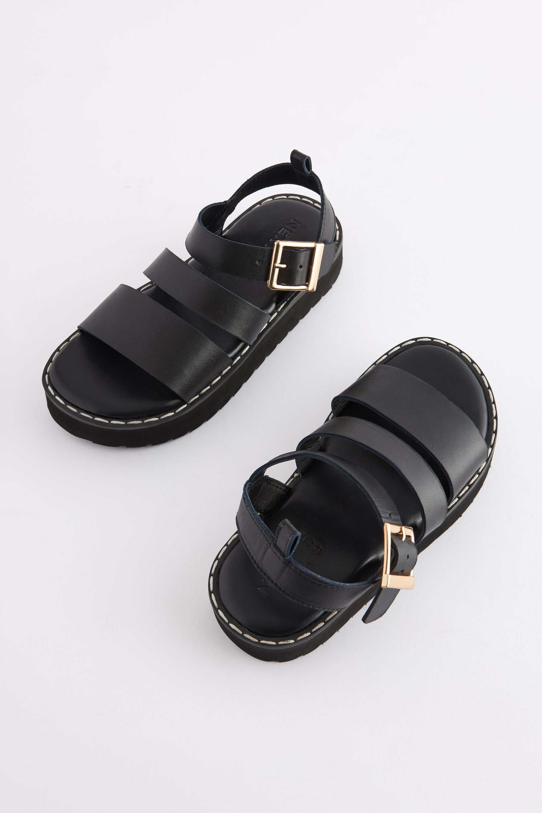 Black Leather Chunky Sandals