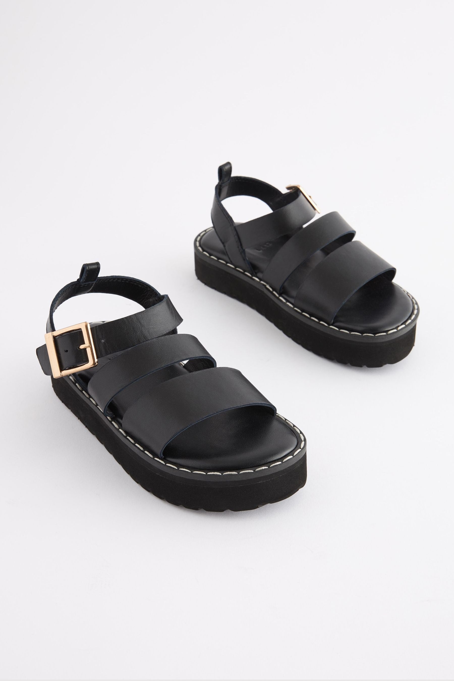 Black Leather Chunky Sandals