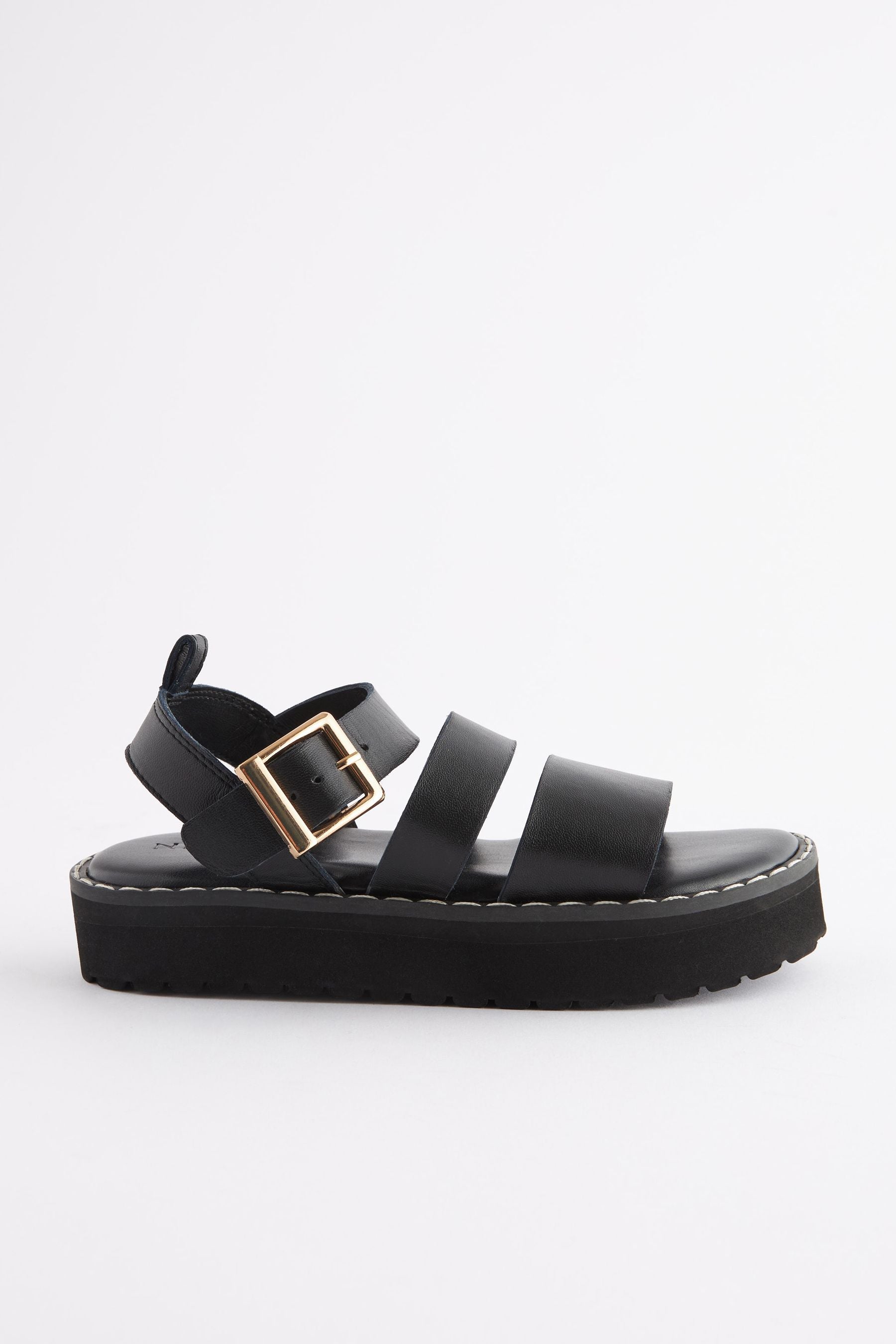 Black Leather Chunky Sandals