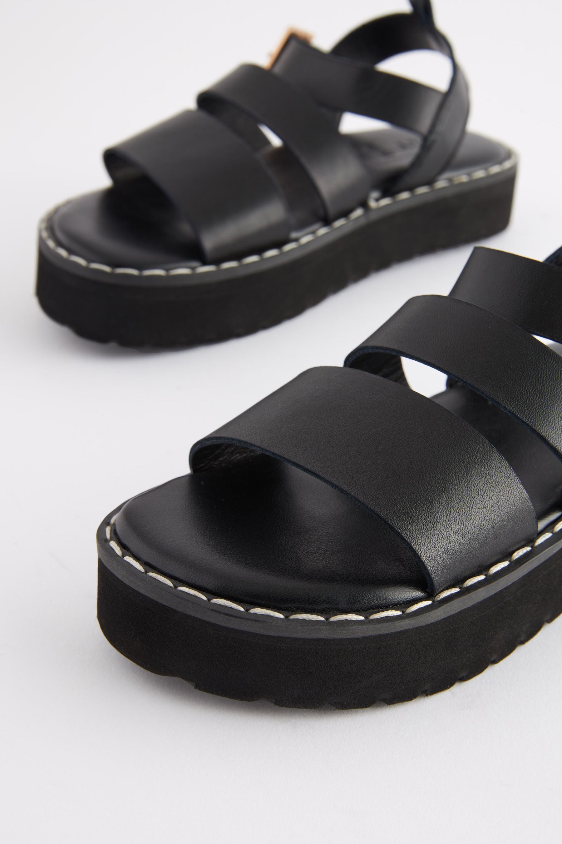 Black Leather Chunky Sandals