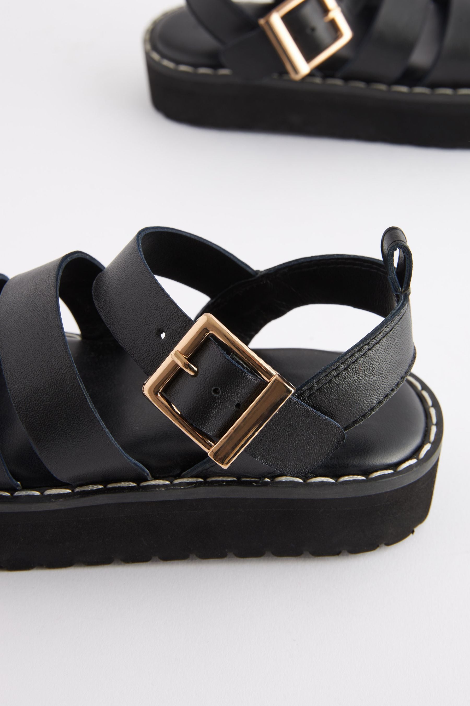 Black Leather Chunky Sandals