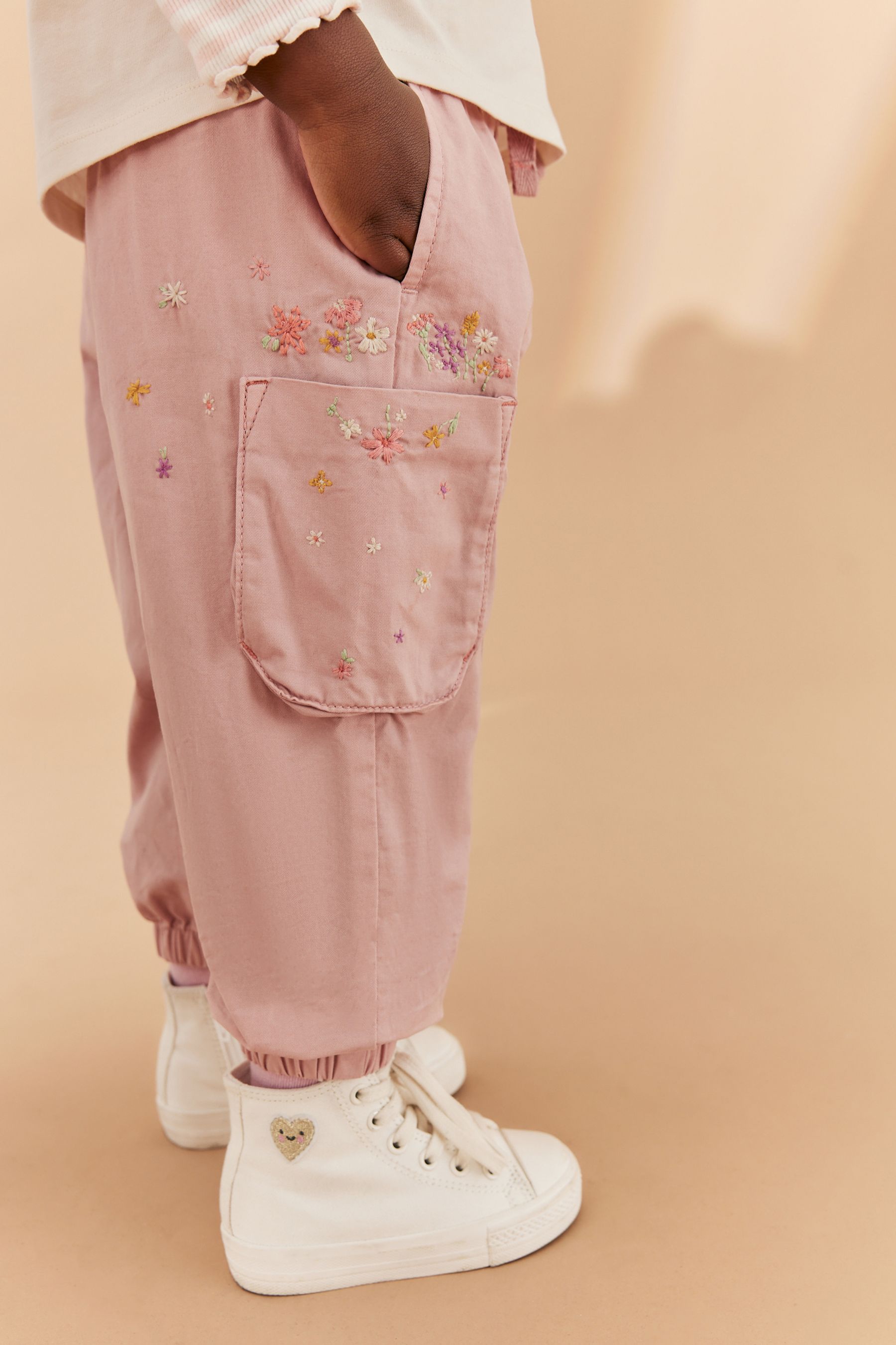 Pink Embroidered Cargo Trousers (3mths-7yrs)