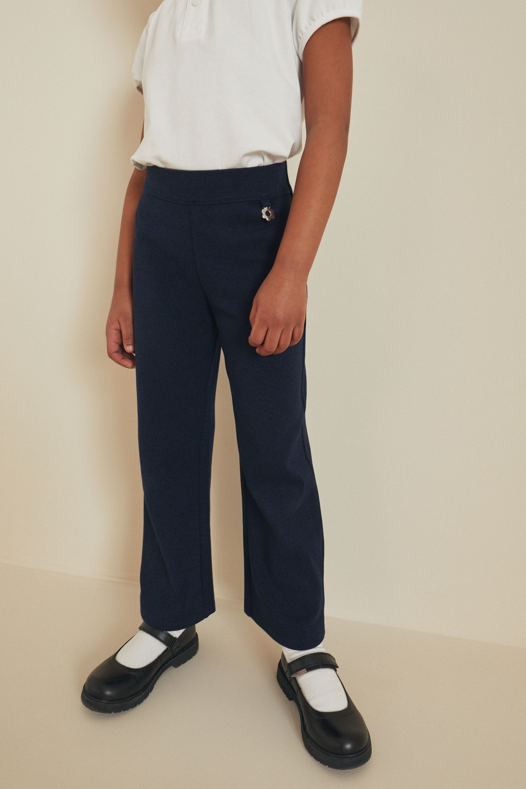 Navy Blue Cotton Rich Jersey Stretch Pull-On Boot Cut School Trousers (3-16yrs)