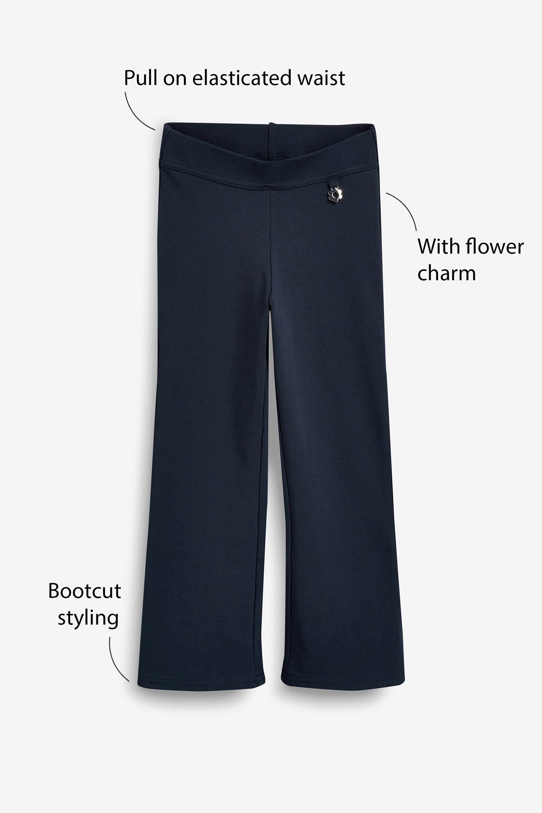 Navy Blue Cotton Rich Jersey Stretch Pull-On Boot Cut School Trousers (3-16yrs)