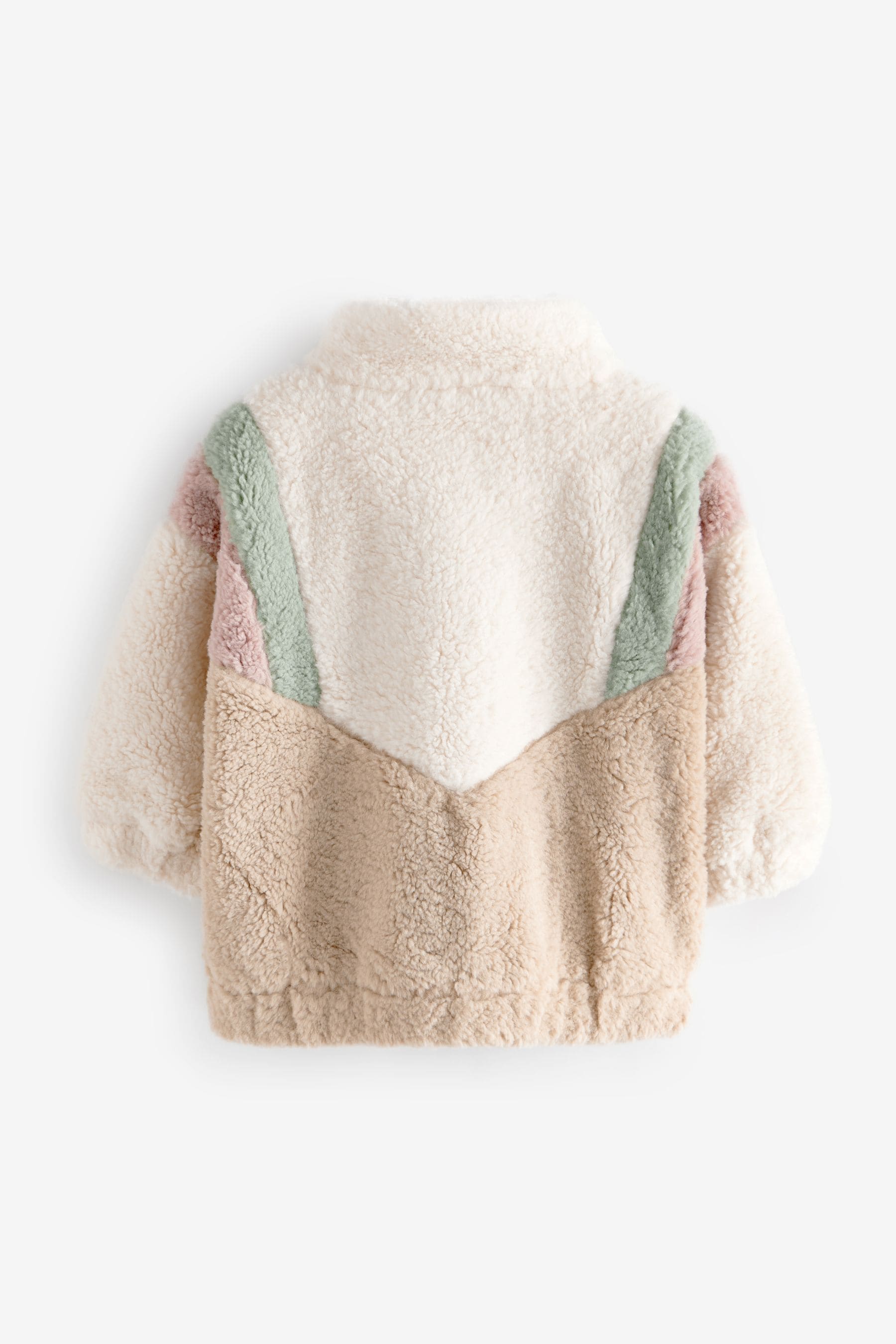 Cream/Pink/Green Colourblock Borg Fleece Zip Through Jacket (12mths-7yrs)